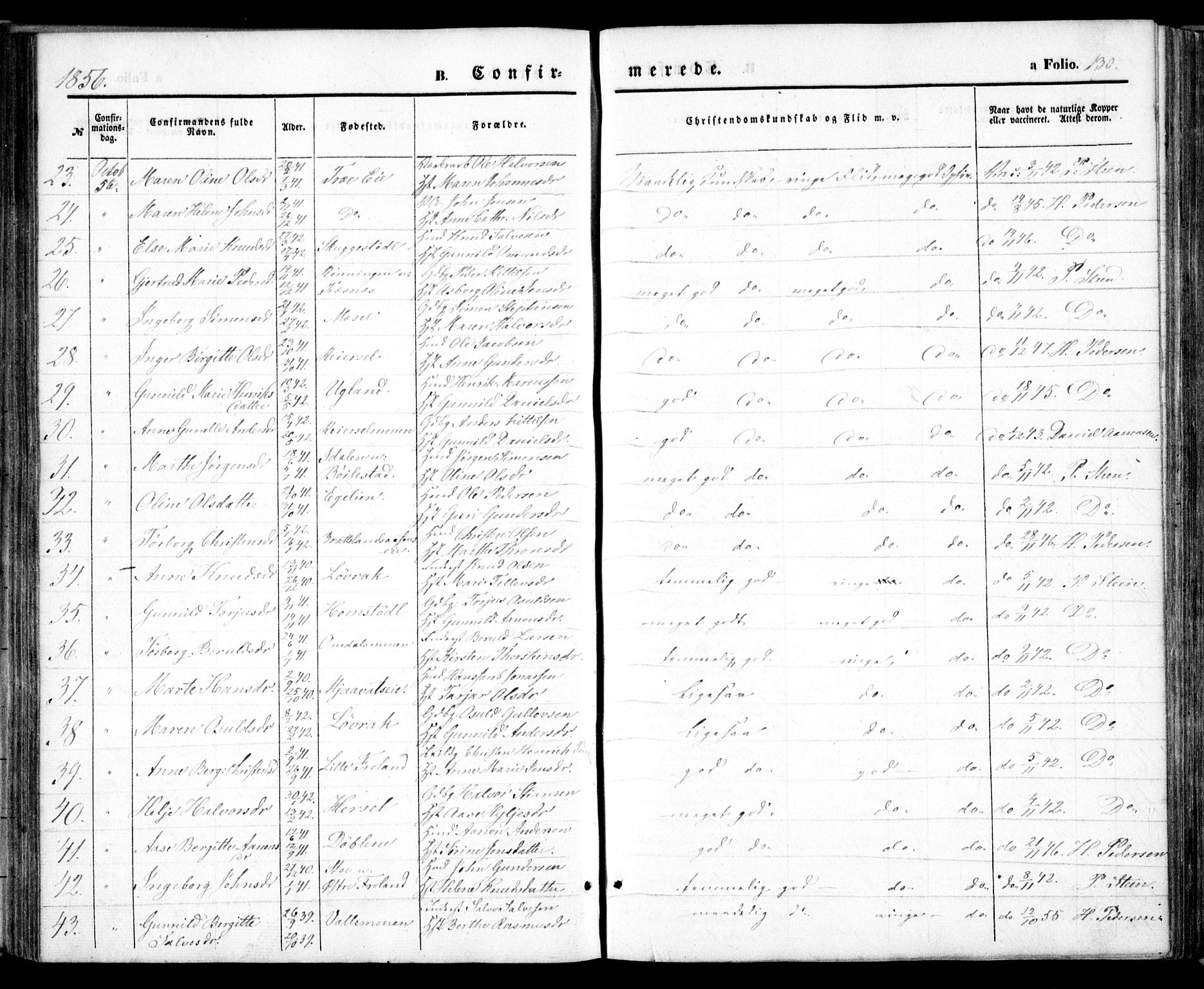 Froland sokneprestkontor, AV/SAK-1111-0013/F/Fa/L0002: Parish register (official) no. A 2, 1845-1863, p. 130