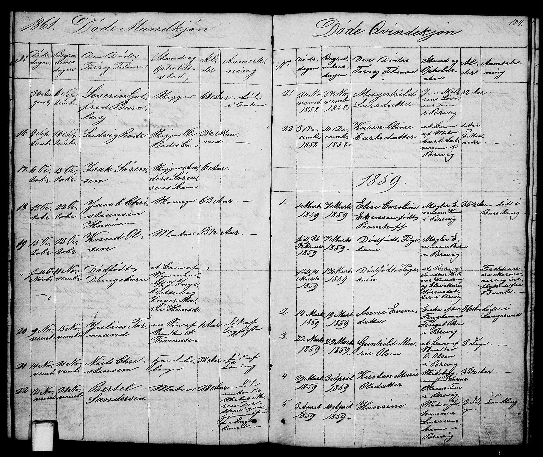 Brevik kirkebøker, SAKO/A-255/G/Ga/L0002: Parish register (copy) no. 2, 1846-1865, p. 134