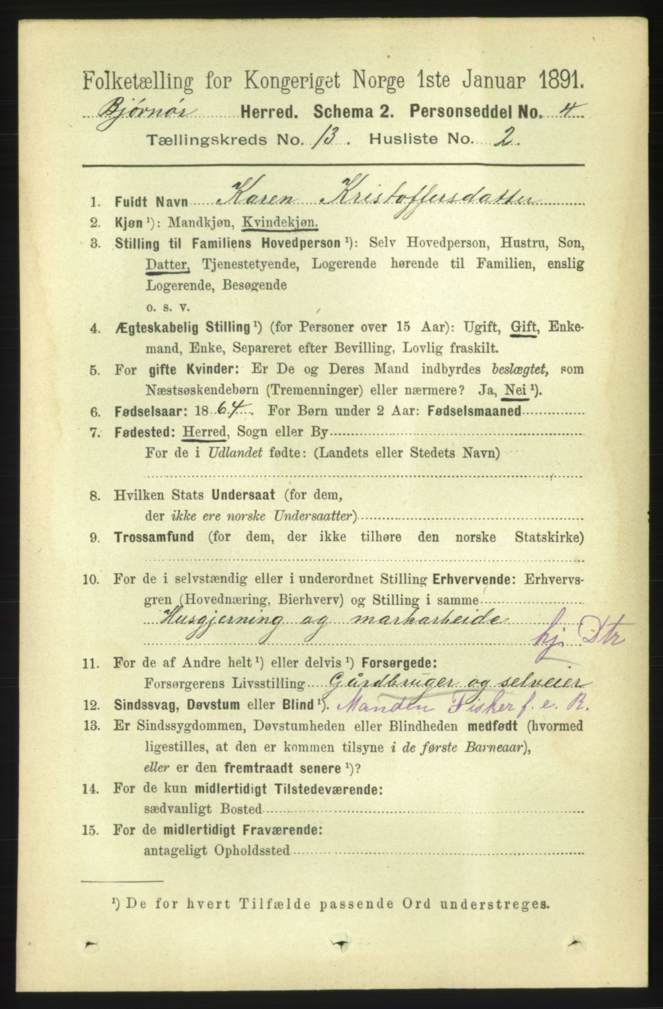 RA, 1891 census for 1632 Bjørnør, 1891, p. 5538