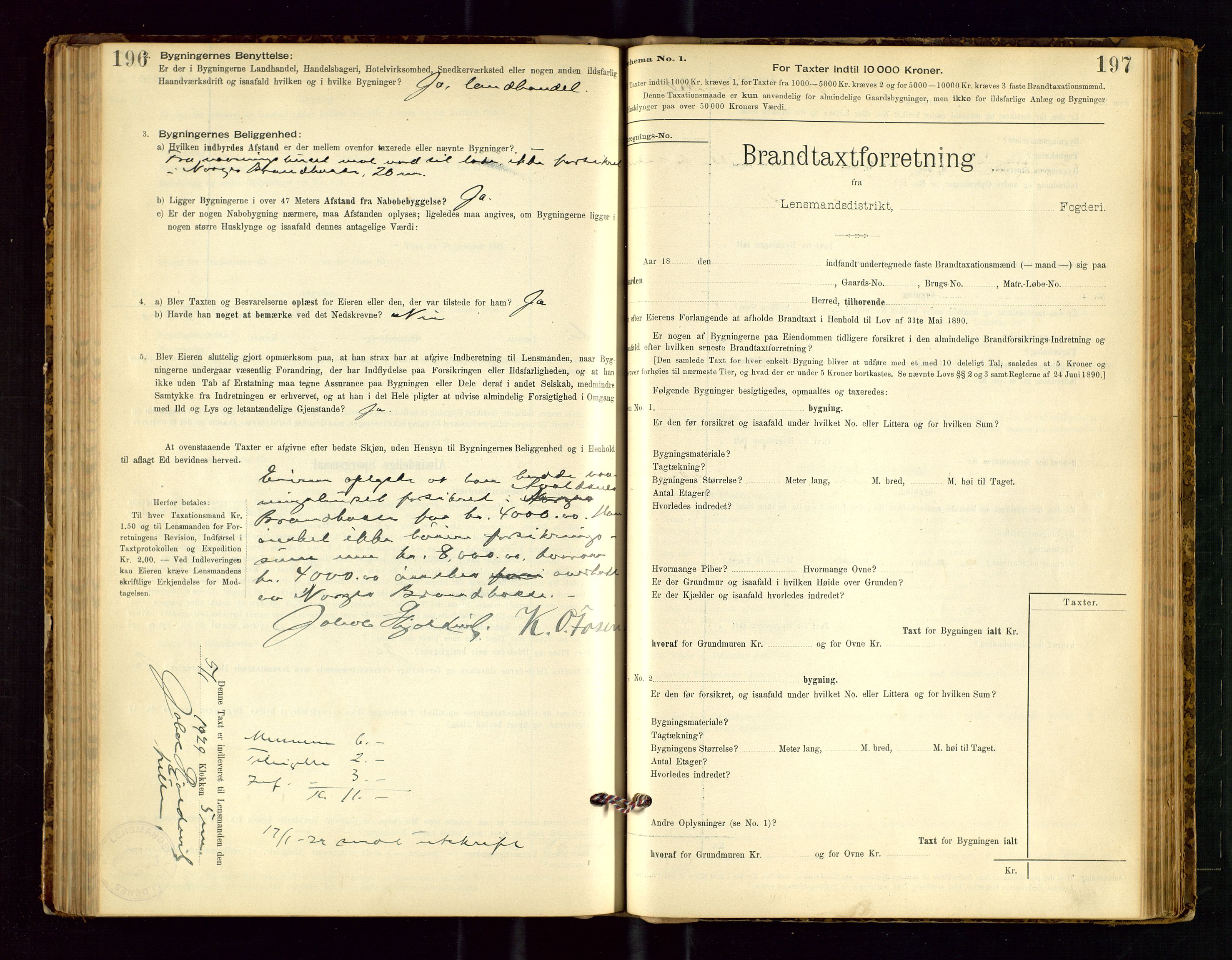 Avaldsnes lensmannskontor, SAST/A-100286/Gob/L0001: "Brandtaxationsprotokol for Avaldsnes Lensmandsdistrikt Ryfylke Fogderi", 1894-1925, p. 196-197