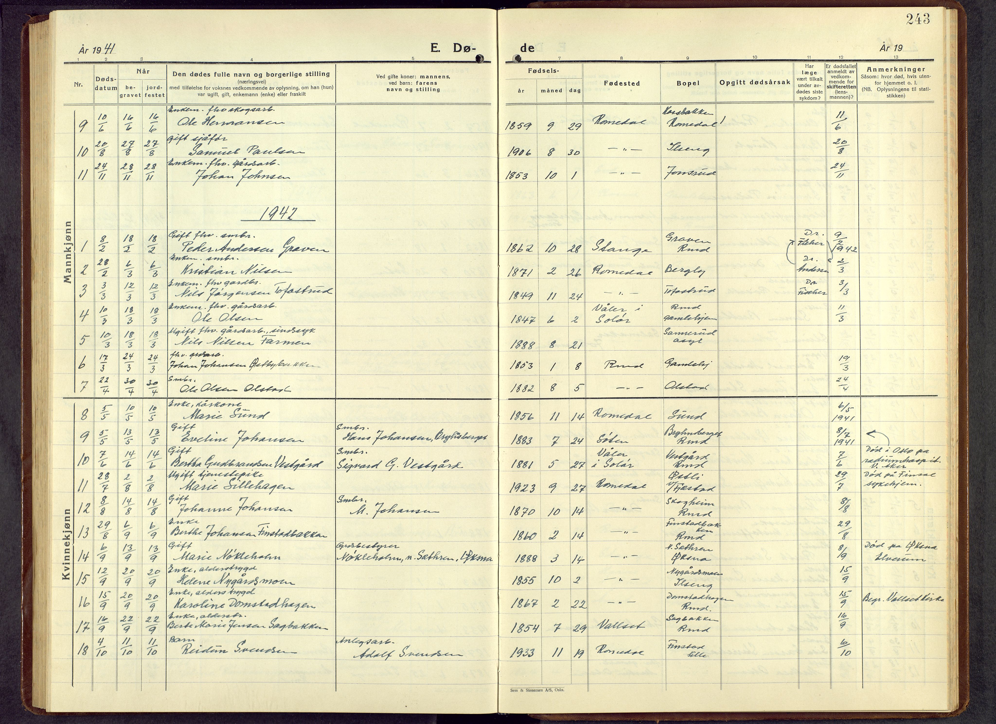 Romedal prestekontor, SAH/PREST-004/L/L0016: Parish register (copy) no. 16, 1940-1958, p. 243