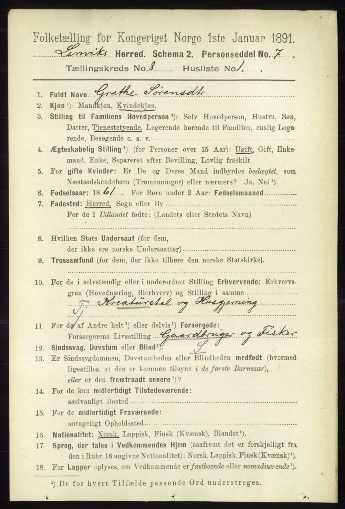 RA, 1891 census for 1931 Lenvik, 1891, p. 4397