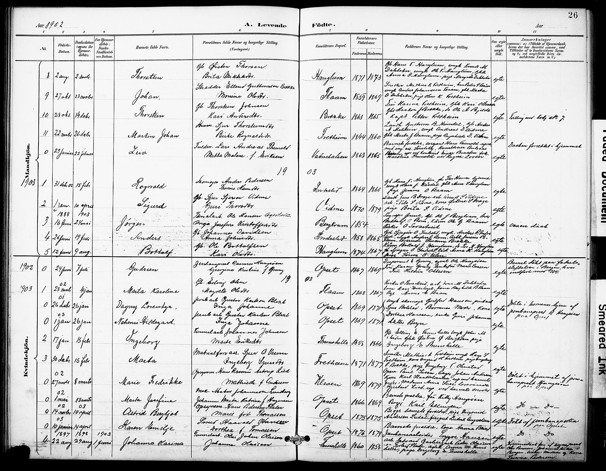 Aurland sokneprestembete, SAB/A-99937/H/Hb/Hbb/L0002: Parish register (copy) no. B 2, 1887-1929, p. 26