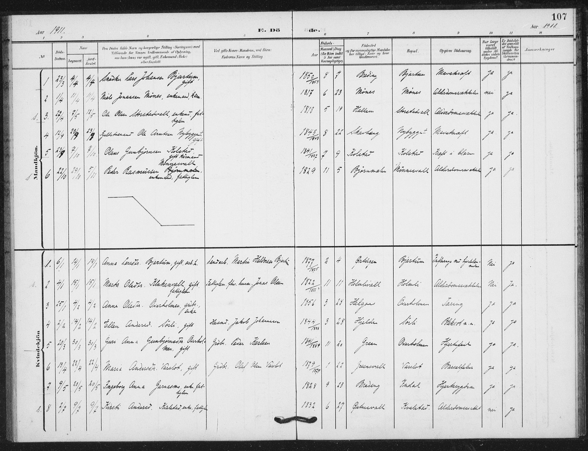 Ministerialprotokoller, klokkerbøker og fødselsregistre - Nord-Trøndelag, SAT/A-1458/724/L0264: Parish register (official) no. 724A02, 1908-1915, p. 107