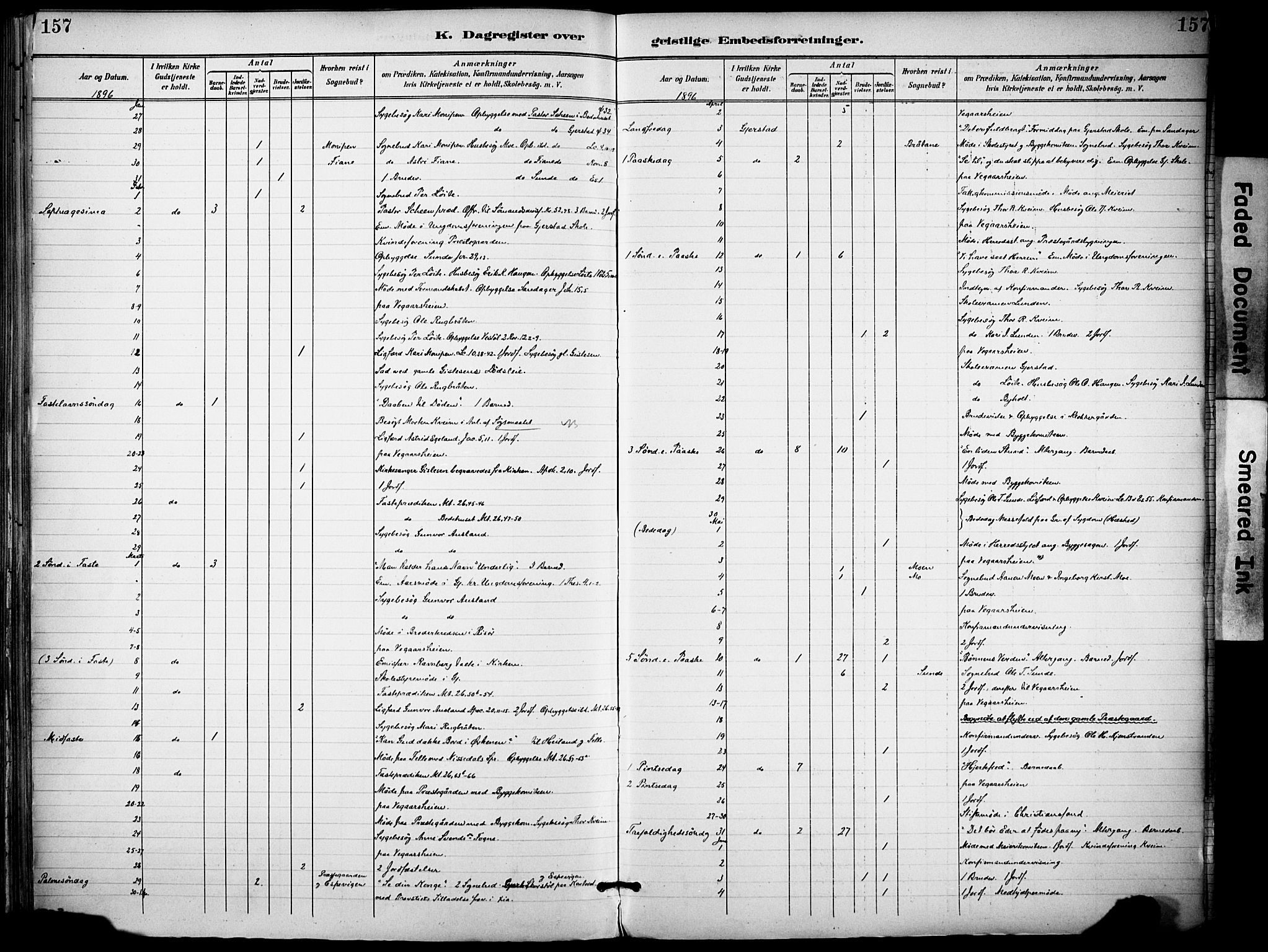 Gjerstad sokneprestkontor, SAK/1111-0014/F/Fa/Faa/L0010: Parish register (official) no. A 10, 1891-1902, p. 157