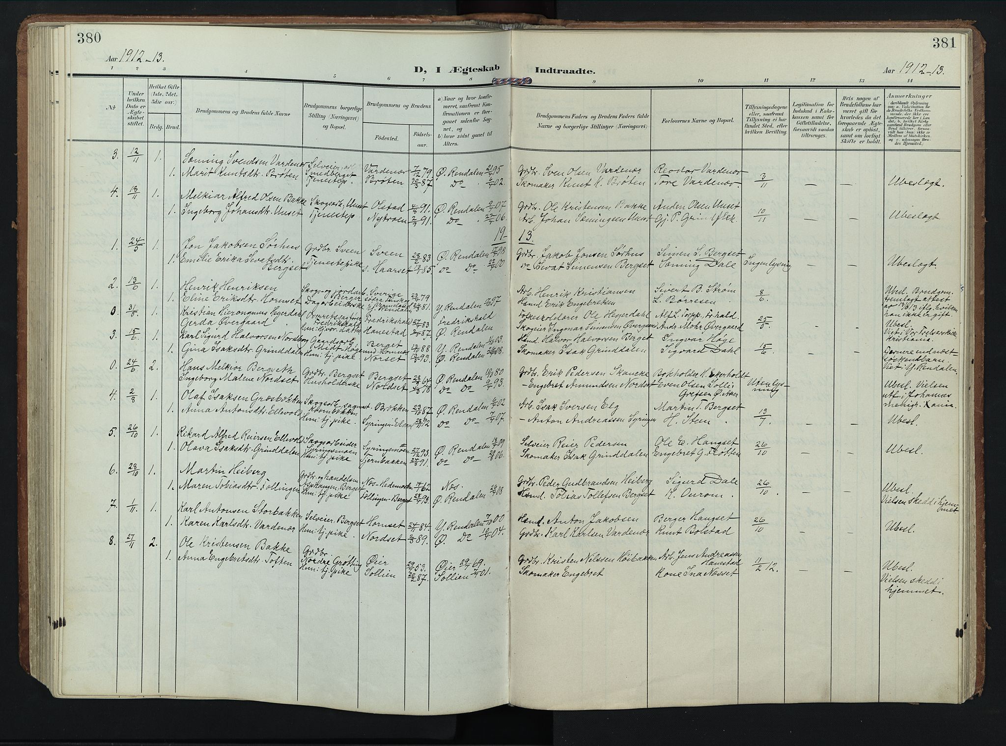 Rendalen prestekontor, SAH/PREST-054/H/Ha/Hab/L0004: Parish register (copy) no. 4, 1904-1946, p. 380-381