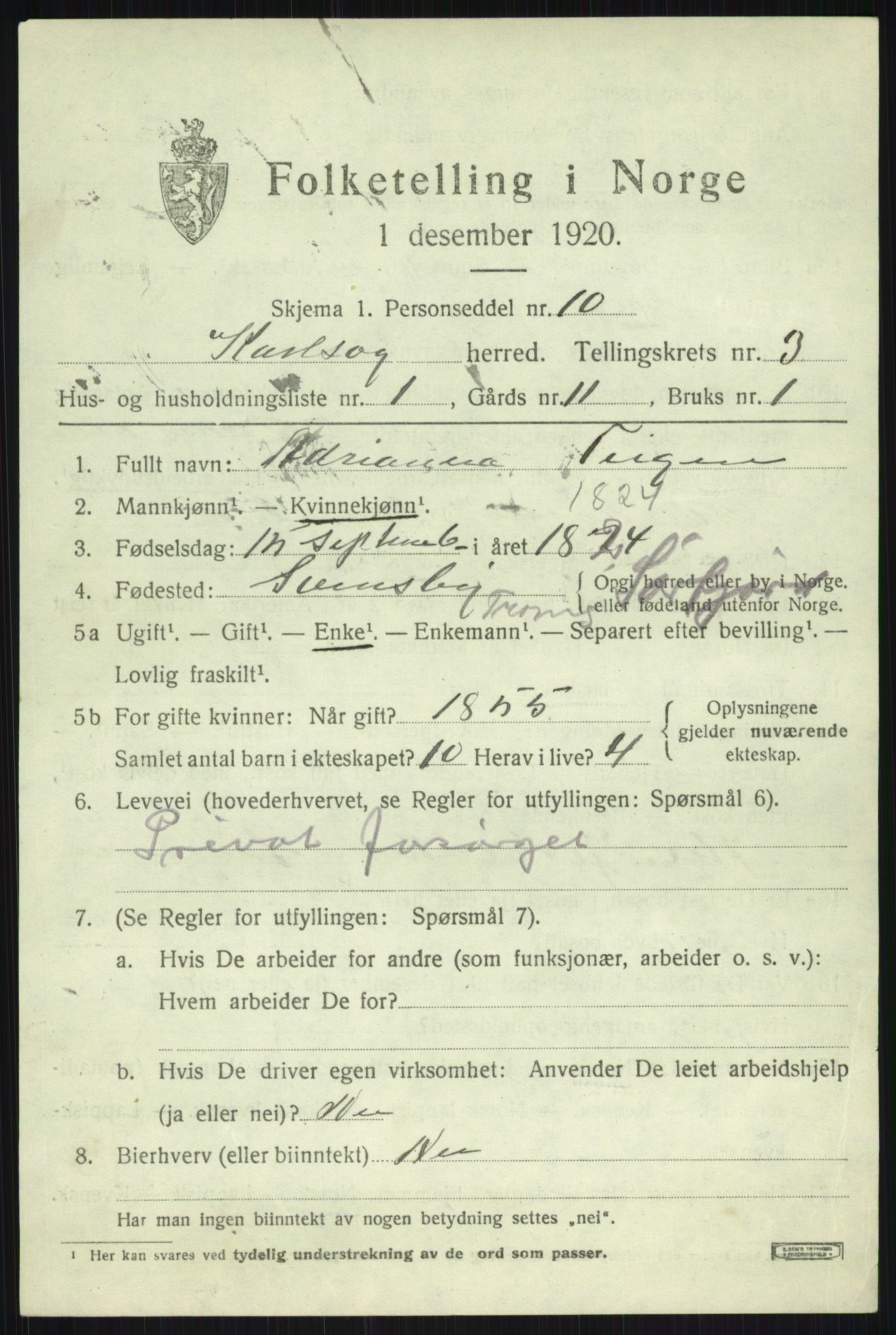 SATØ, 1920 census for Karlsøy, 1920, p. 1768