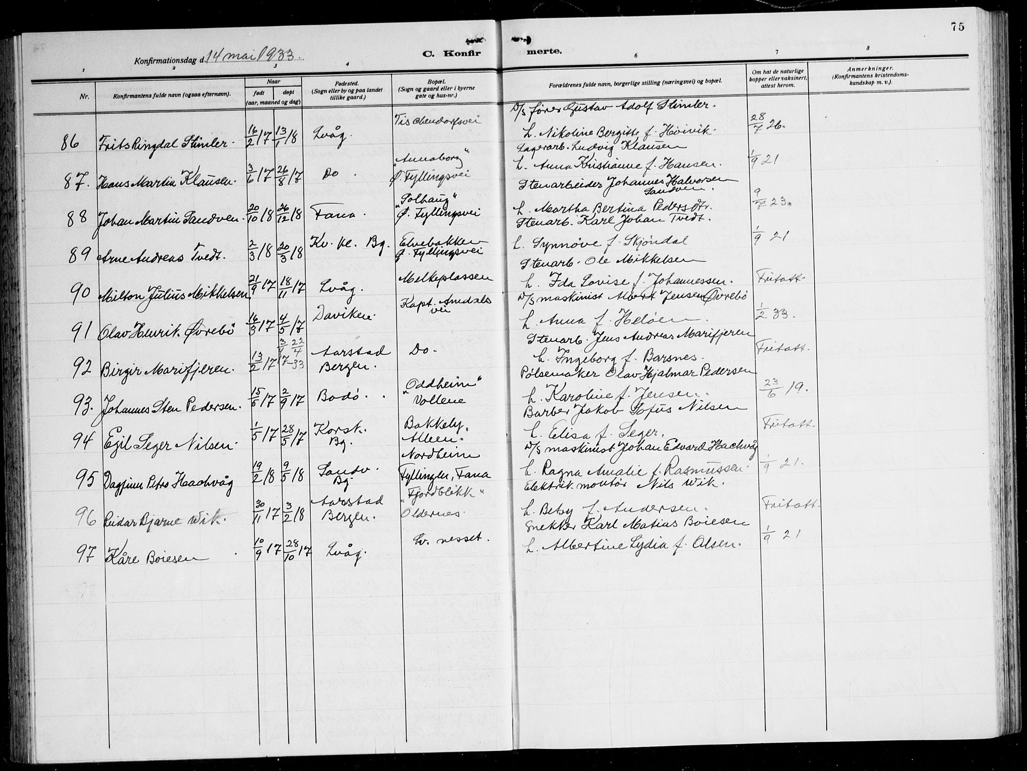 Laksevåg Sokneprestembete, AV/SAB-A-76501/H/Ha/Hab/Haba: Parish register (copy) no. A 10, 1925-1942, p. 75