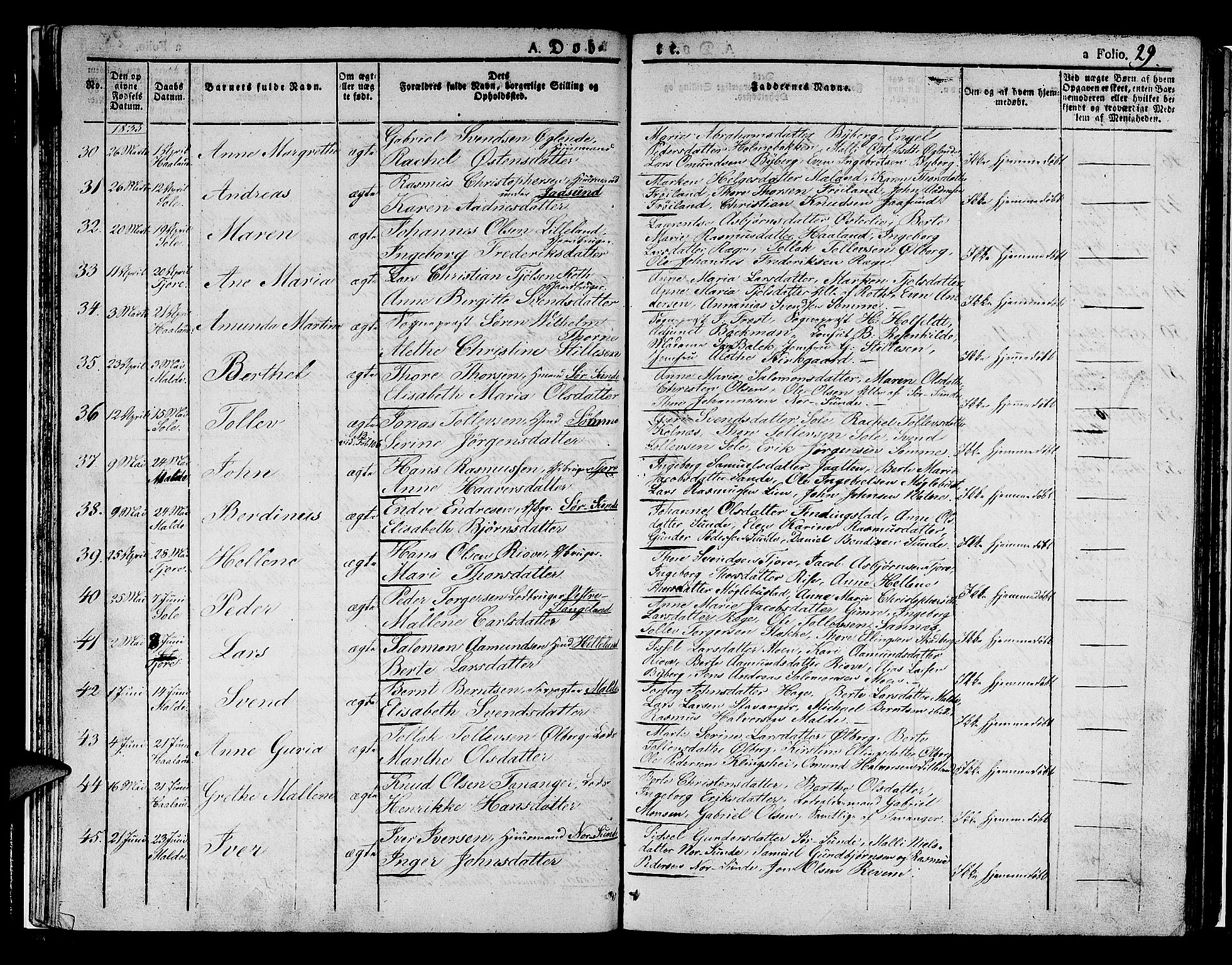 Håland sokneprestkontor, AV/SAST-A-101802/001/30BA/L0005: Parish register (official) no. A 5, 1829-1841, p. 29