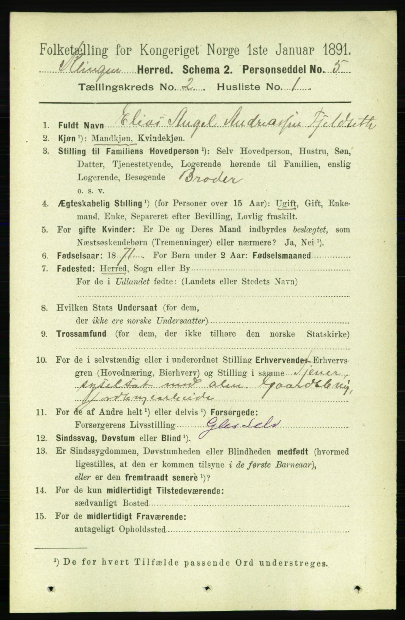 RA, 1891 census for 1746 Klinga, 1891, p. 500