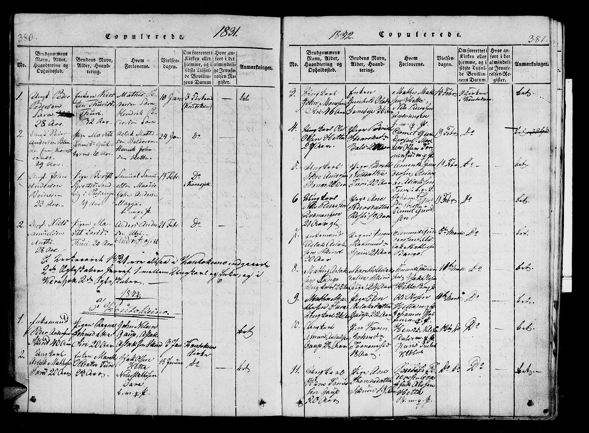 Kistrand/Porsanger sokneprestembete, SATØ/S-1351/H/Ha/L0010.kirke: Parish register (official) no. 10, 1821-1842, p. 380-381