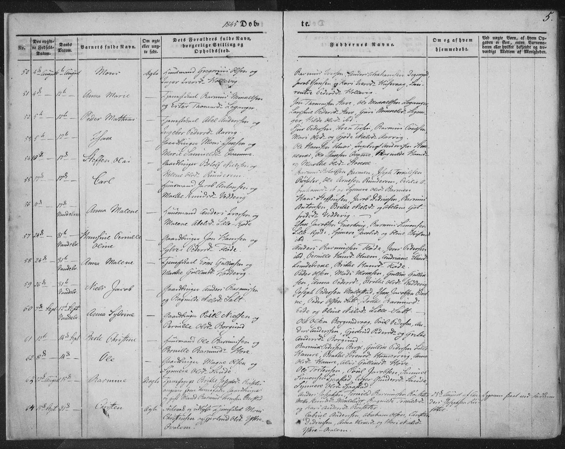 Selje sokneprestembete, SAB/A-99938/H/Ha/Haa/Haaa: Parish register (official) no. A 10, 1844-1858, p. 5