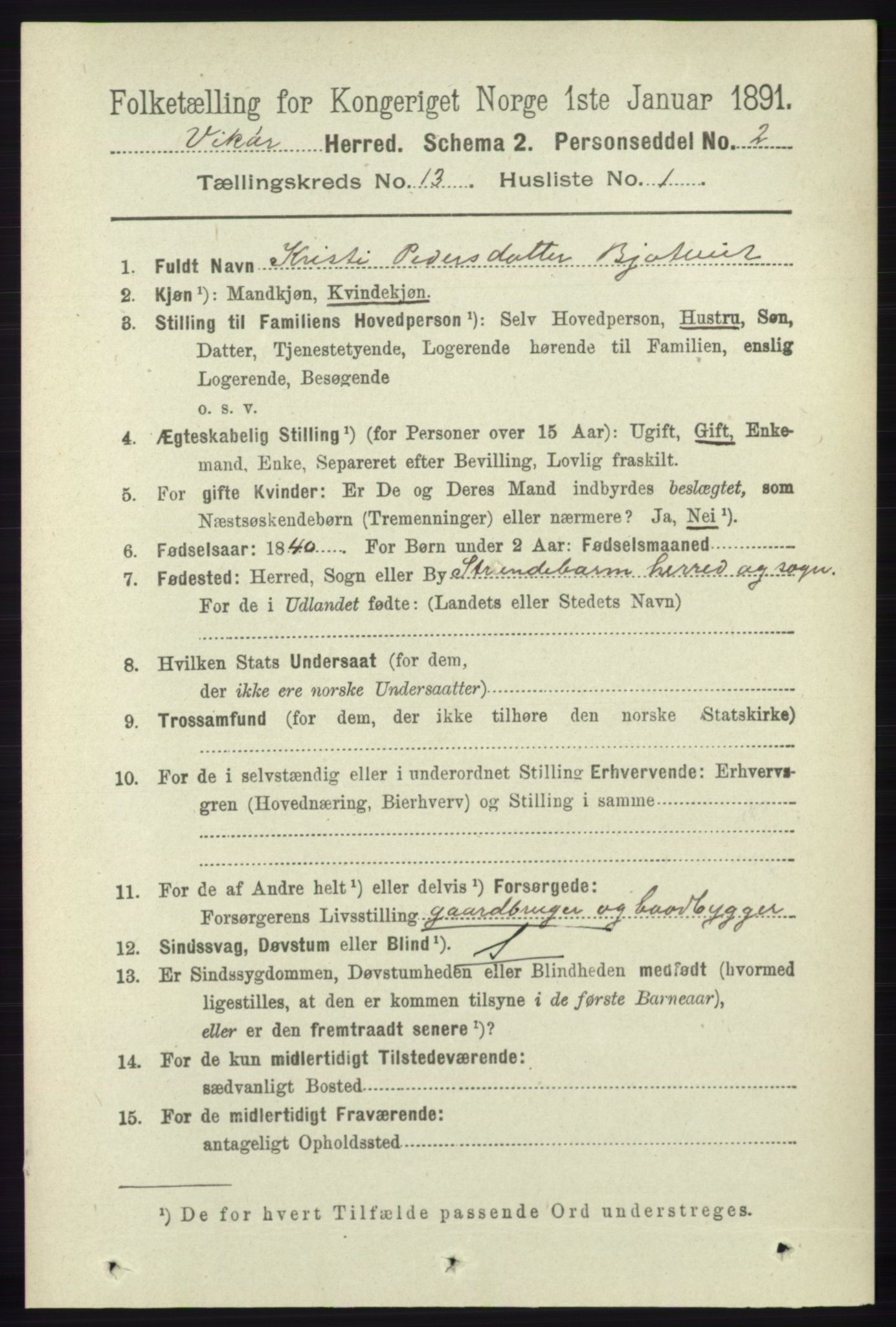 RA, 1891 census for 1238 Vikør, 1891, p. 3616