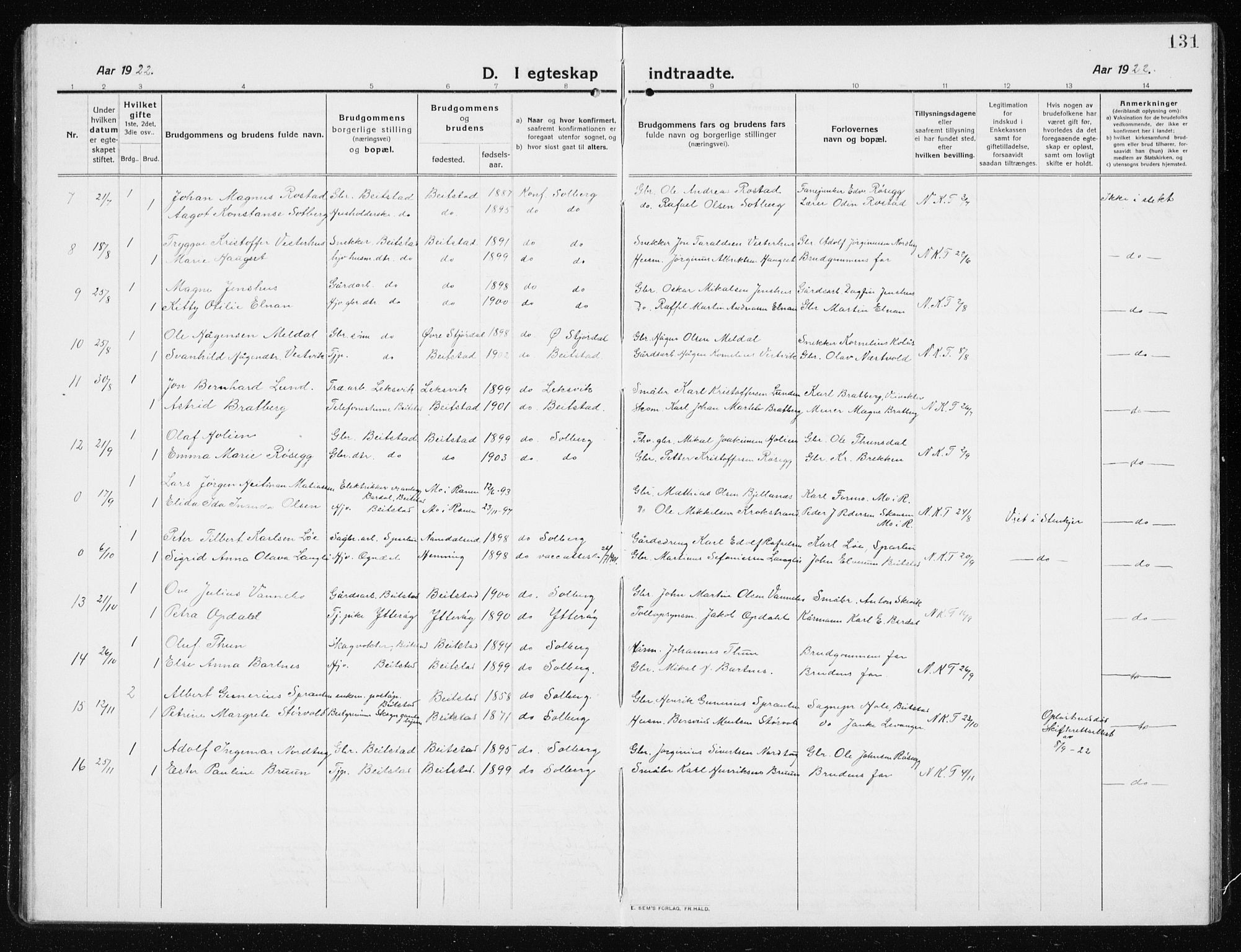 Ministerialprotokoller, klokkerbøker og fødselsregistre - Nord-Trøndelag, AV/SAT-A-1458/741/L0402: Parish register (copy) no. 741C03, 1911-1926, p. 131