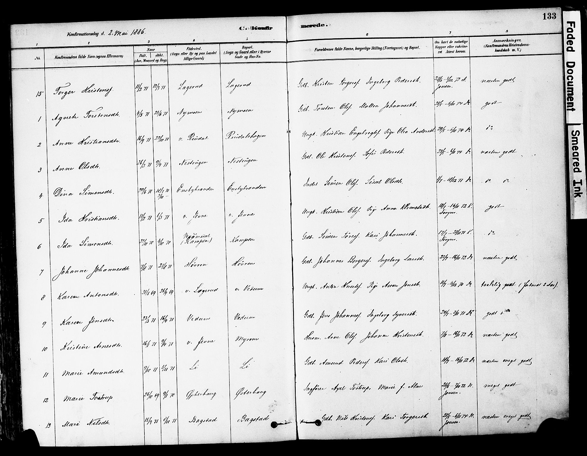 Øyer prestekontor, SAH/PREST-084/H/Ha/Haa/L0008: Parish register (official) no. 8, 1878-1897, p. 133