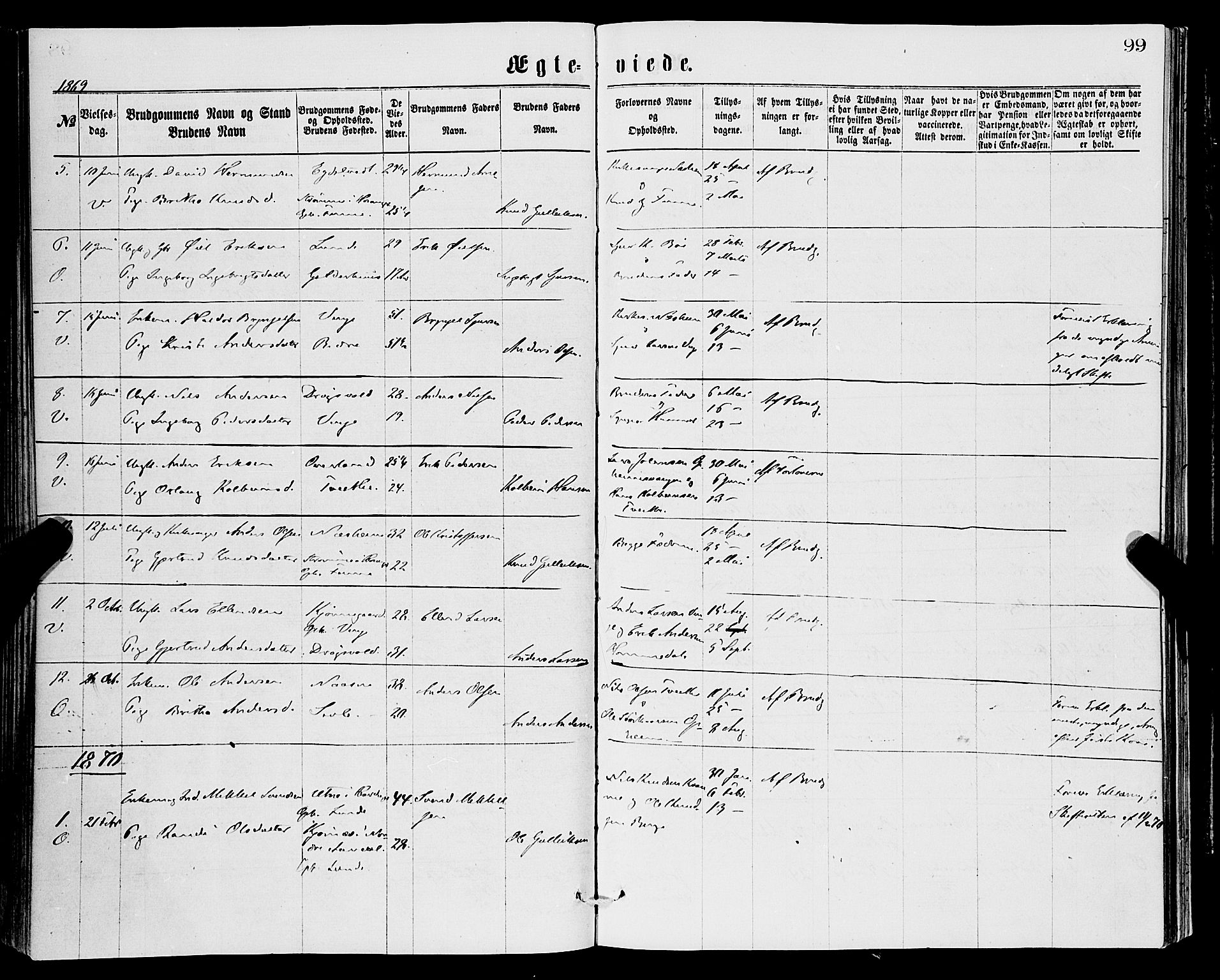 Vossestrand Sokneprestembete, AV/SAB-A-79101/H/Haa: Parish register (official) no. A 1, 1866-1877, p. 99