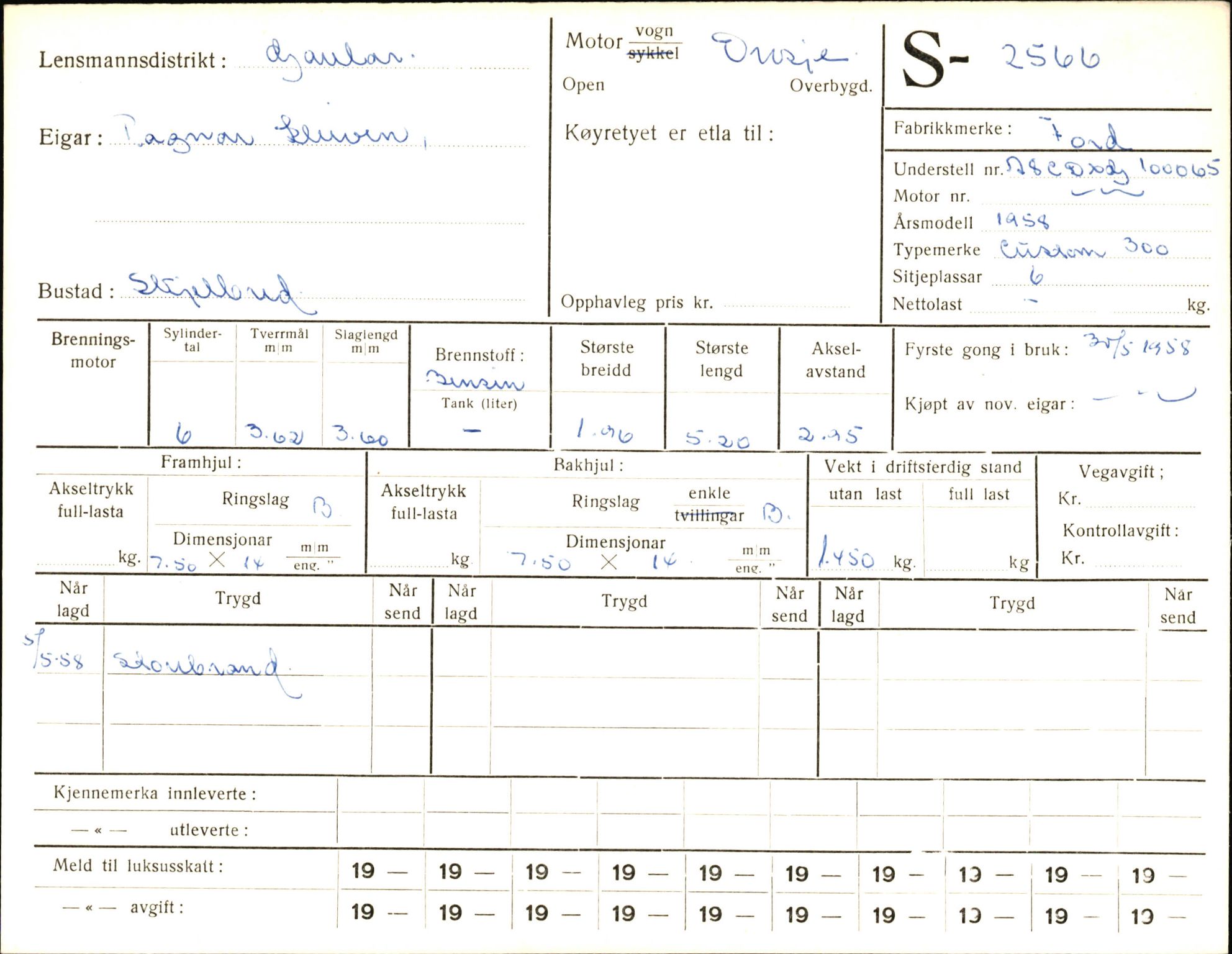 Statens vegvesen, Sogn og Fjordane vegkontor, AV/SAB-A-5301/4/F/L0004: Registerkort utmeldte Fjordane S2500-2700, S7200-7899, 1930-1961, p. 99
