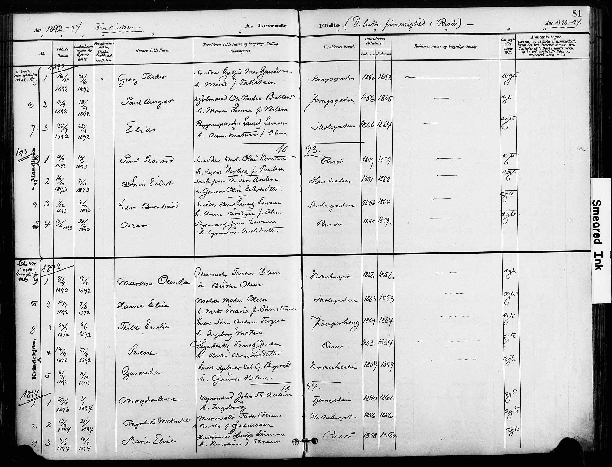 Risør sokneprestkontor, AV/SAK-1111-0035/F/Fa/L0010: Parish register (official) no. A 10, 1896-1906, p. 81