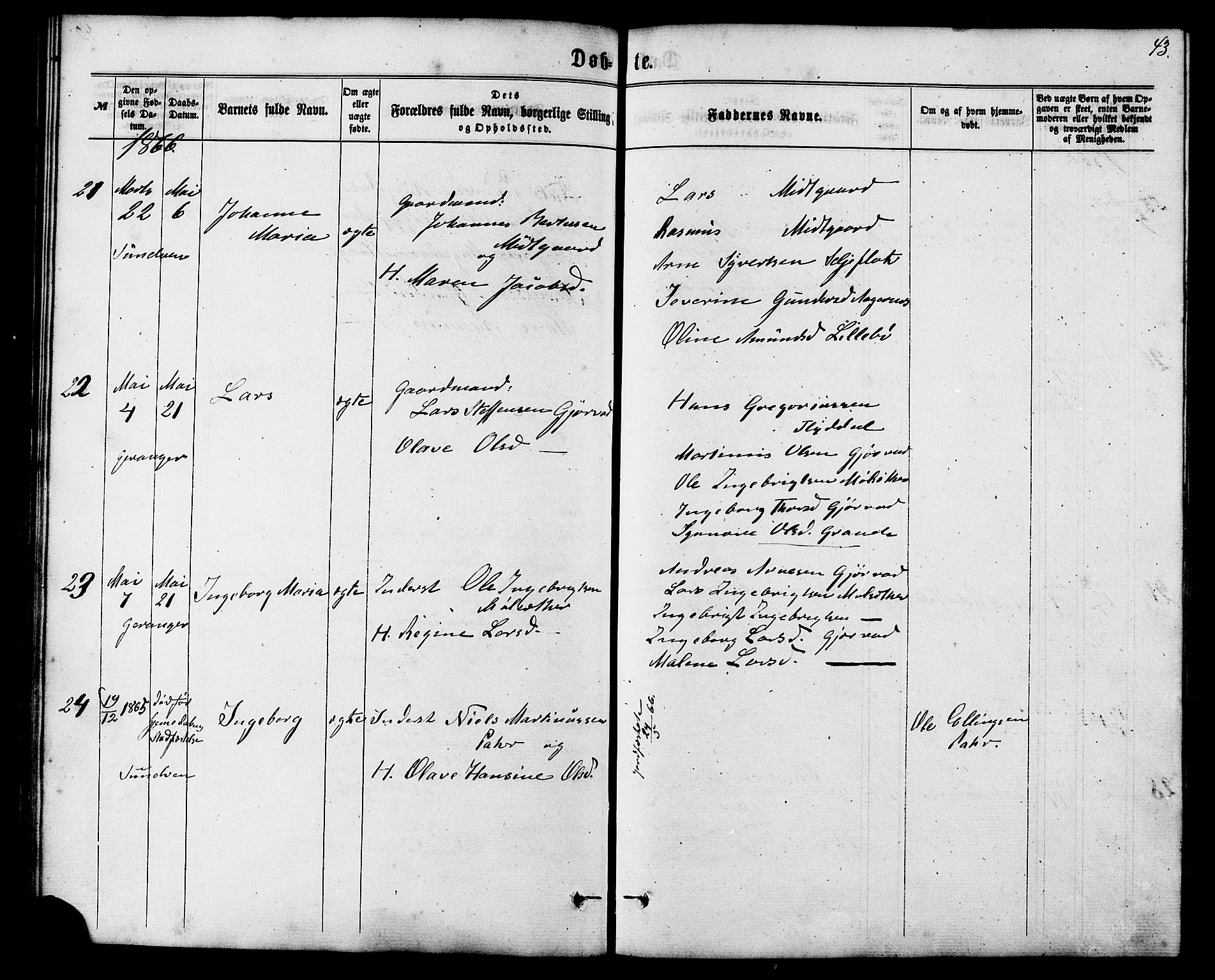 Ministerialprotokoller, klokkerbøker og fødselsregistre - Møre og Romsdal, AV/SAT-A-1454/517/L0226: Parish register (official) no. 517A06, 1862-1881, p. 43