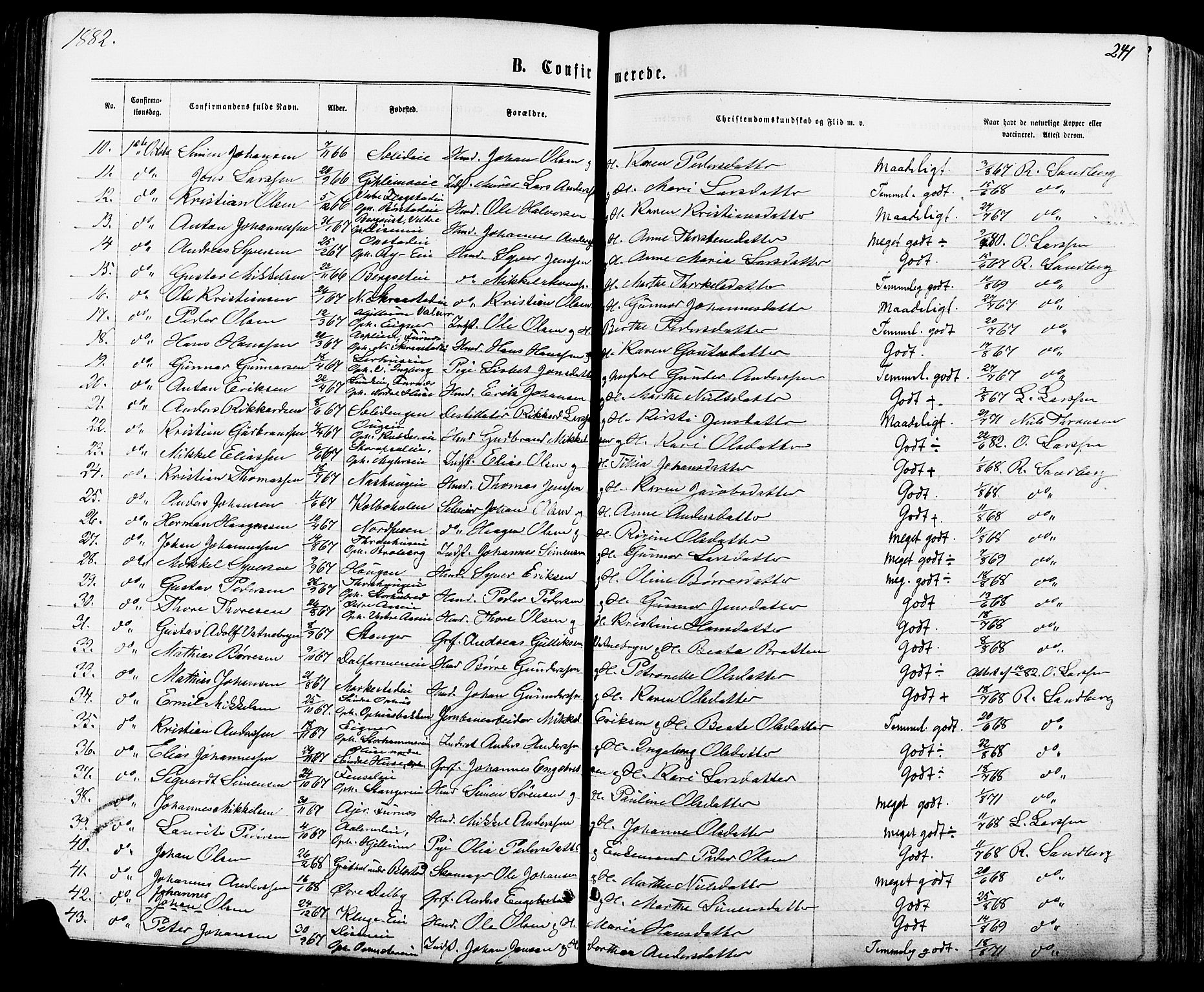Vang prestekontor, Hedmark, SAH/PREST-008/H/Ha/Haa/L0015: Parish register (official) no. 15, 1871-1885, p. 241