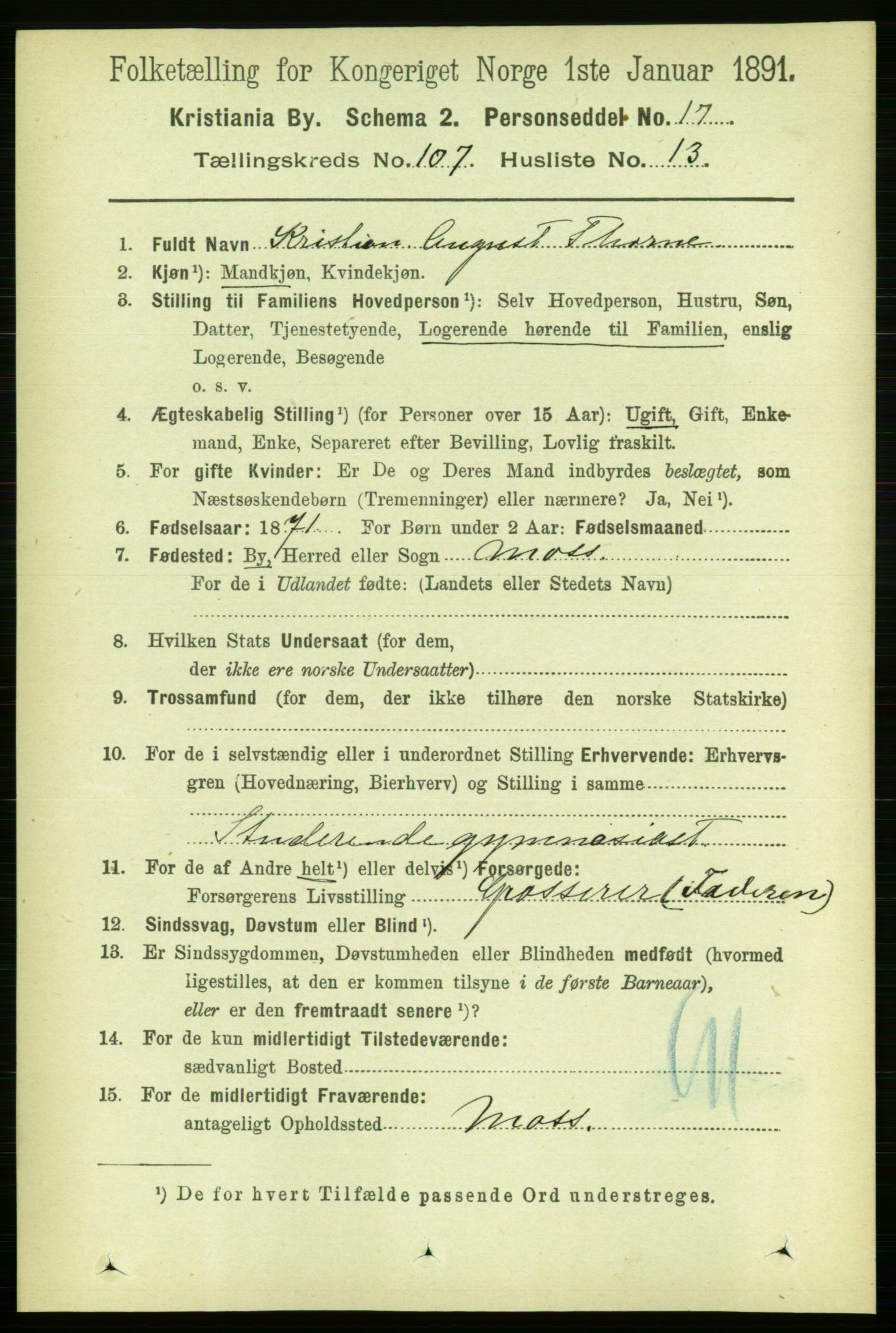 RA, 1891 census for 0301 Kristiania, 1891, p. 54926