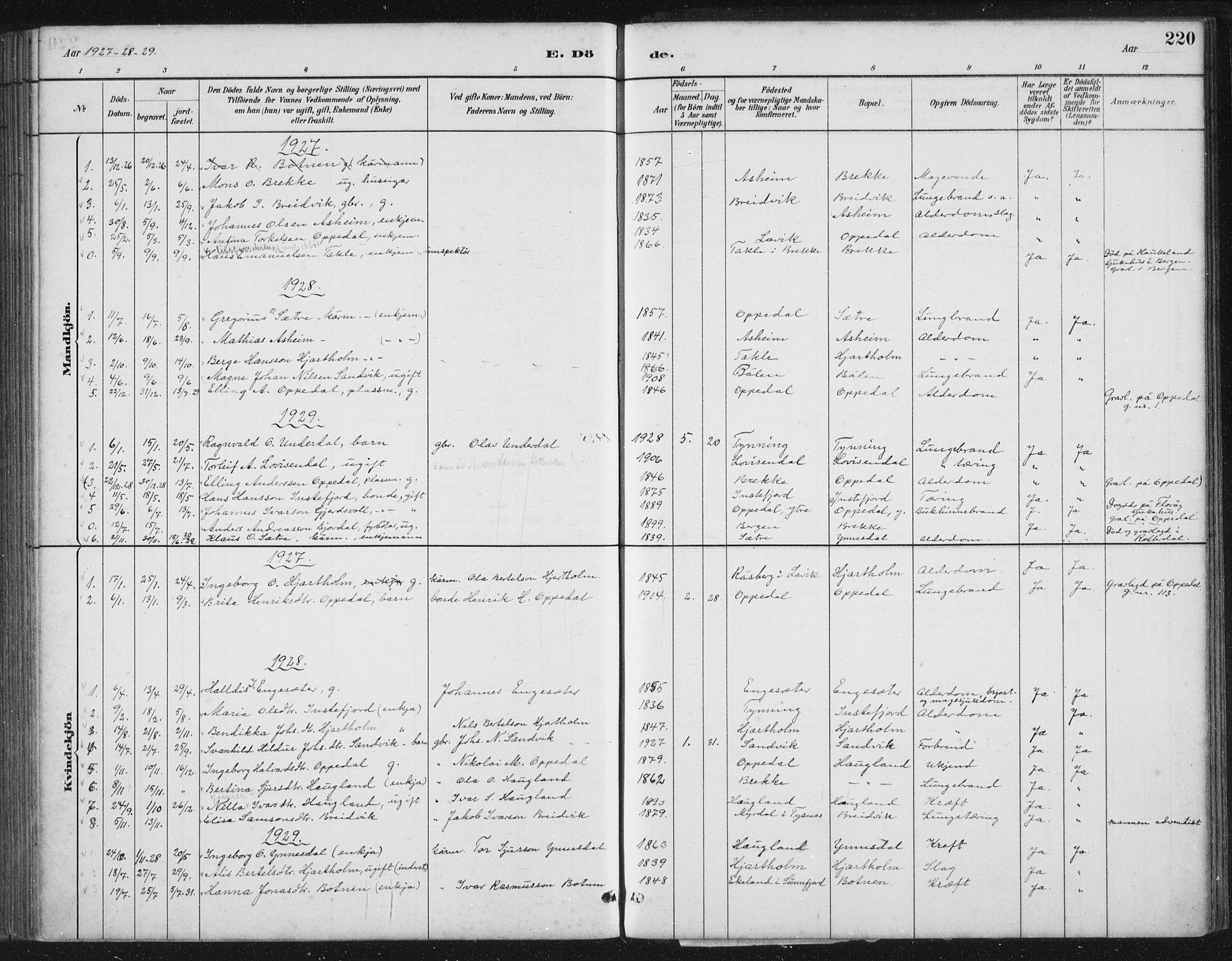 Gulen sokneprestembete, AV/SAB-A-80201/H/Hab/Habc/L0002: Parish register (copy) no. C 2, 1880-1938, p. 220