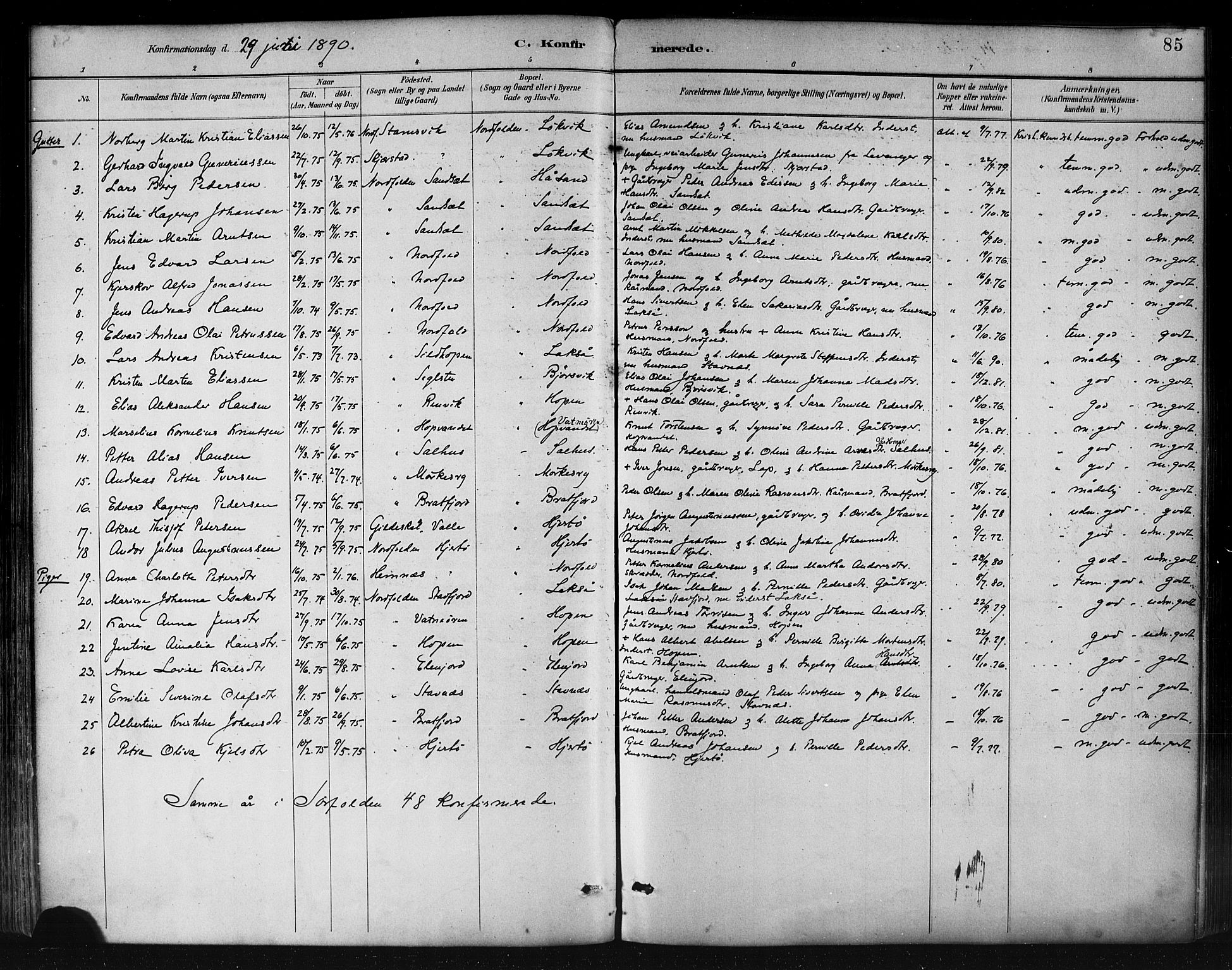 Ministerialprotokoller, klokkerbøker og fødselsregistre - Nordland, AV/SAT-A-1459/858/L0831: Parish register (official) no. 858A01, 1884-1902, p. 85