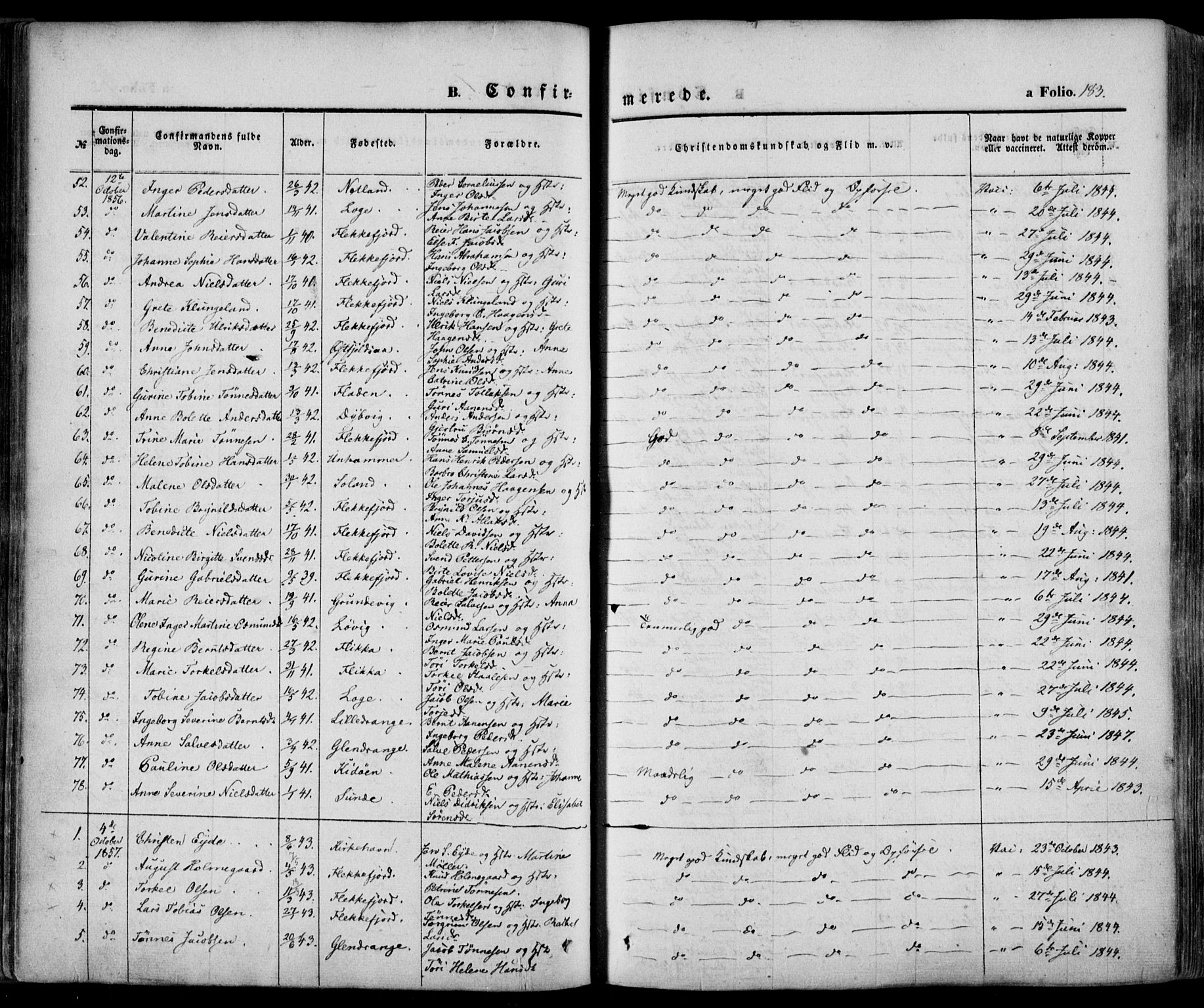 Flekkefjord sokneprestkontor, AV/SAK-1111-0012/F/Fa/Fac/L0005: Parish register (official) no. A 5, 1849-1875, p. 183