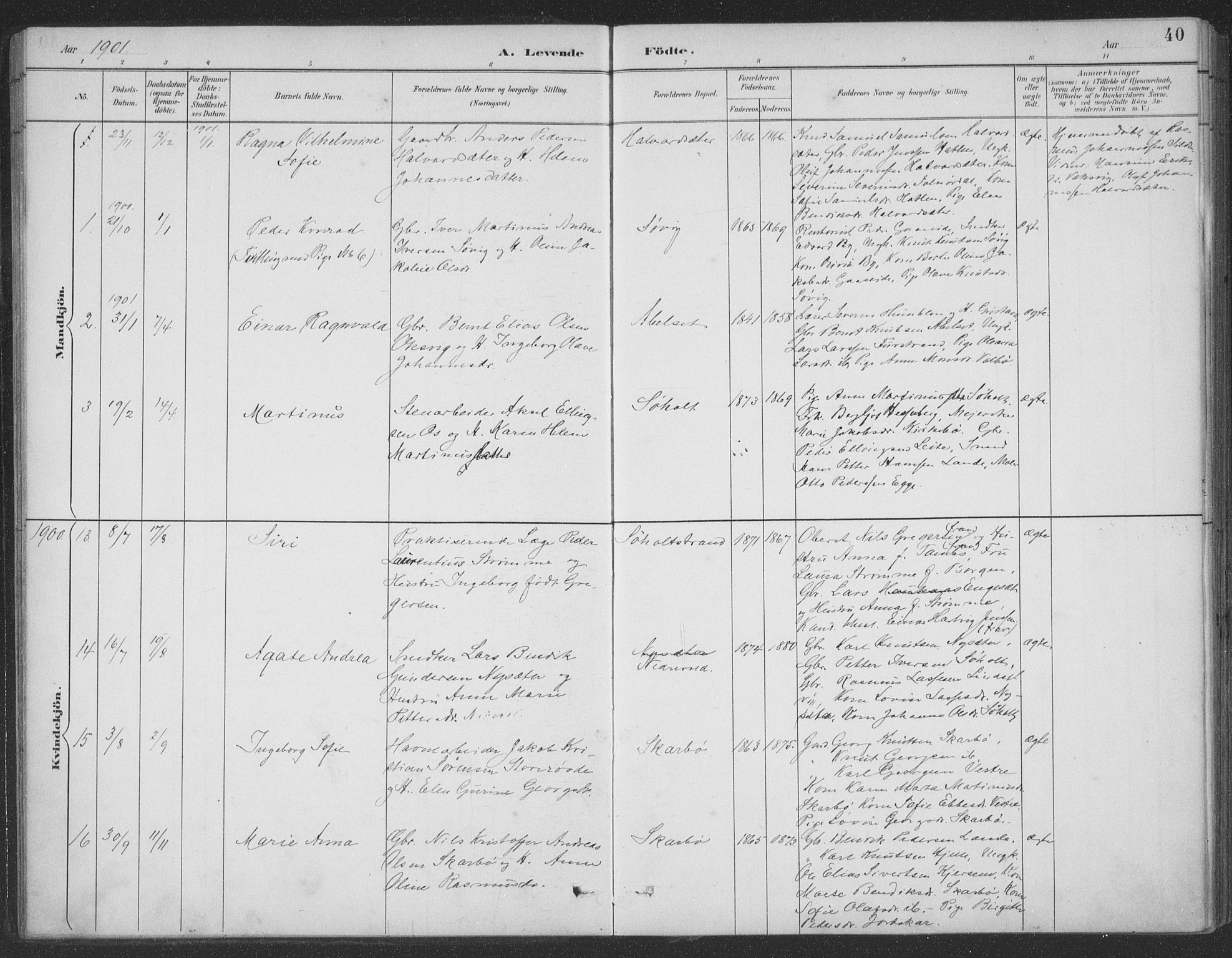 Ministerialprotokoller, klokkerbøker og fødselsregistre - Møre og Romsdal, SAT/A-1454/522/L0316: Parish register (official) no. 522A11, 1890-1911, p. 40