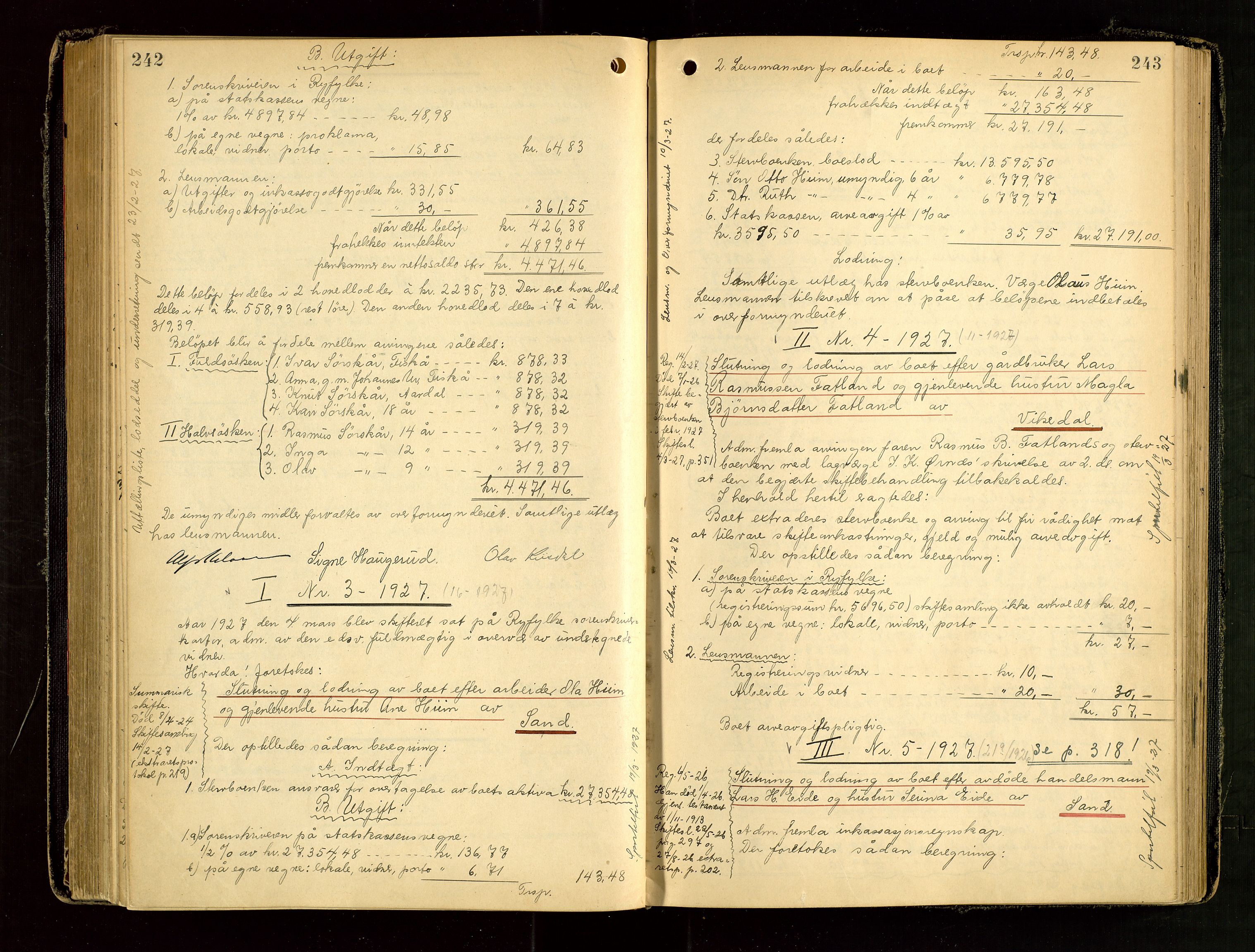 Ryfylke tingrett, AV/SAST-A-100055/001/IV/IVG/L0006: Skifteutlodningsprotokoll Med register, 1924-1929, p. 242-243