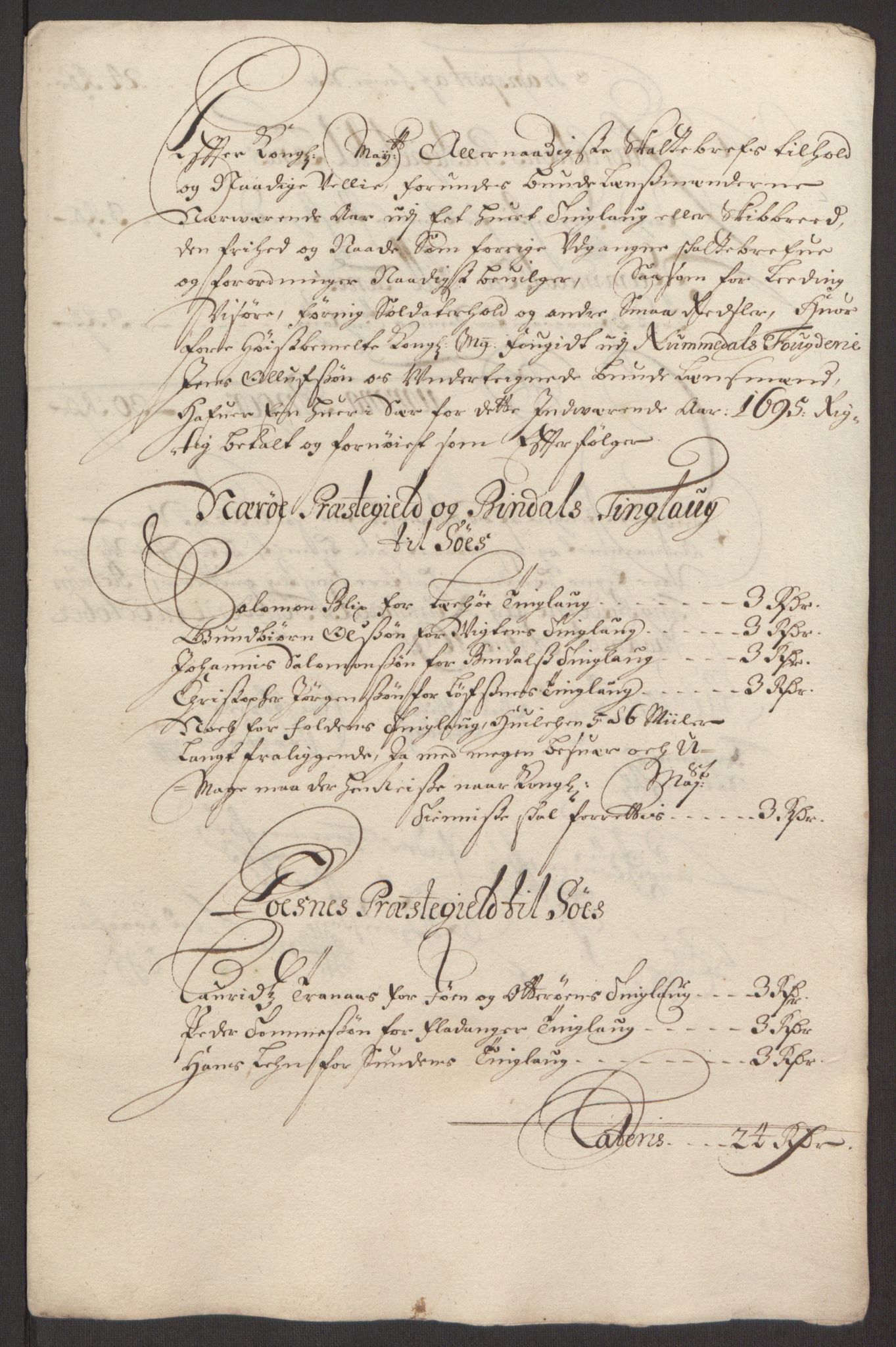 Rentekammeret inntil 1814, Reviderte regnskaper, Fogderegnskap, RA/EA-4092/R64/L4424: Fogderegnskap Namdal, 1692-1695, p. 512