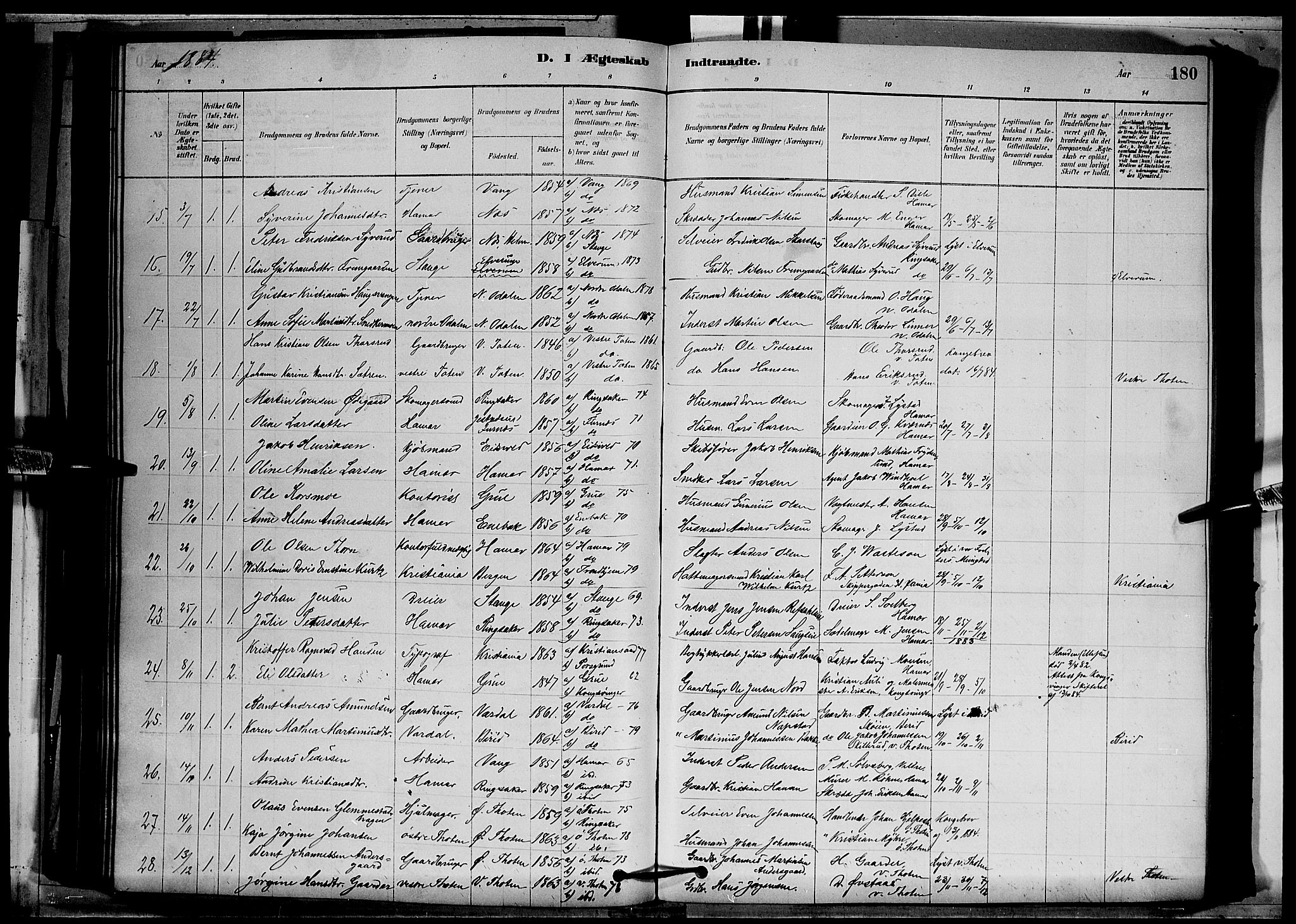 Vang prestekontor, Hedmark, SAH/PREST-008/H/Ha/Hab/L0012: Parish register (copy) no. 12, 1878-1889, p. 180