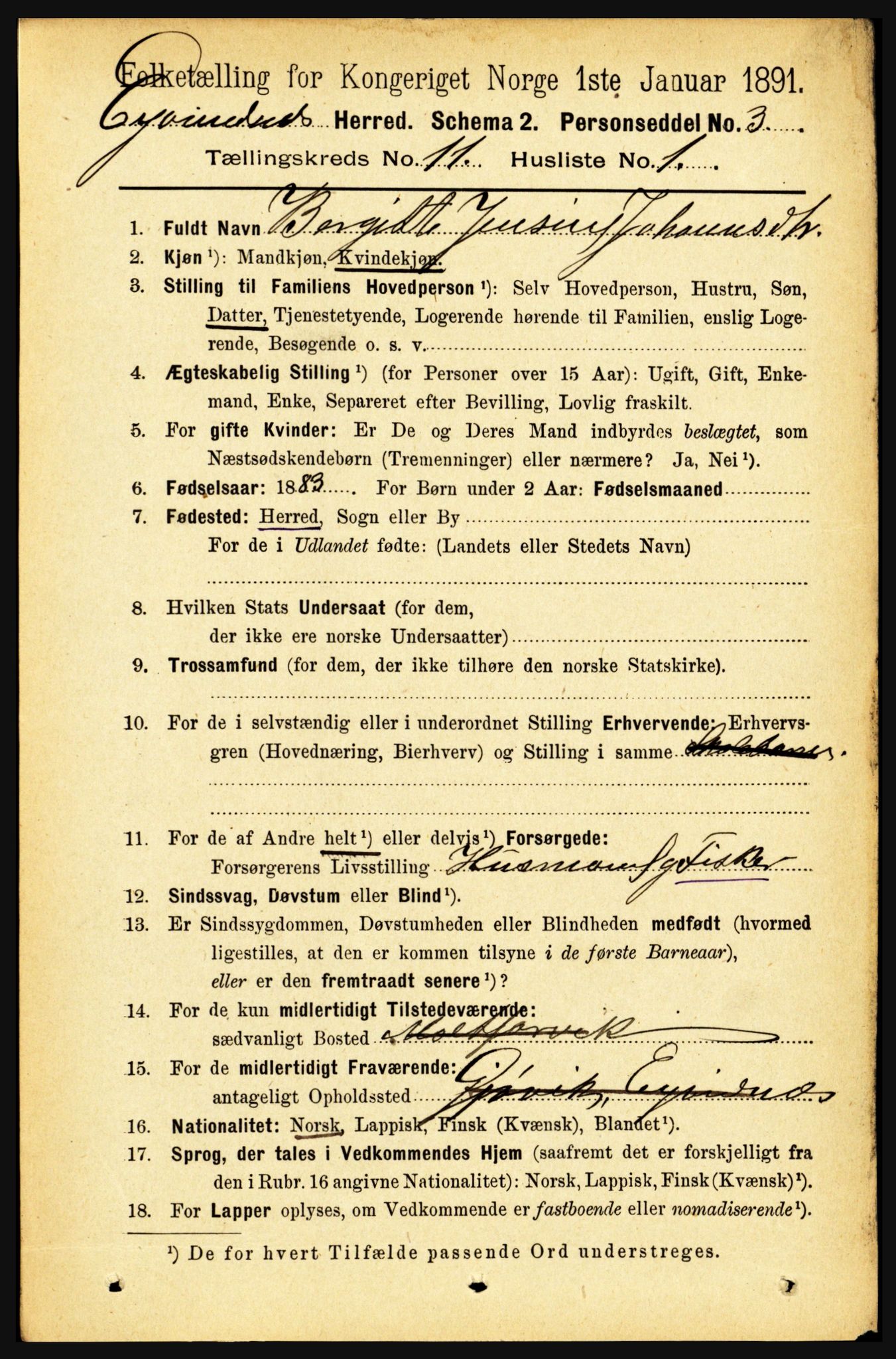 RA, 1891 census for 1853 Evenes, 1891, p. 3471