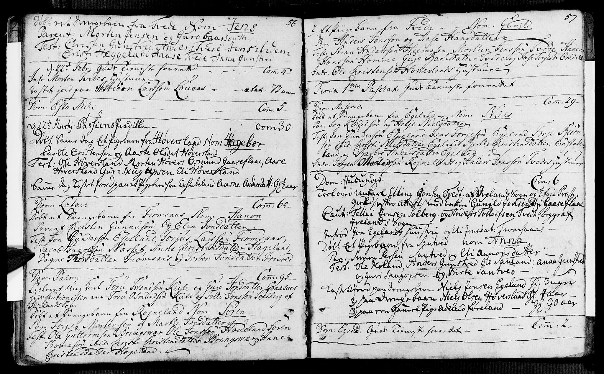 Vennesla sokneprestkontor, SAK/1111-0045/Fa/Faa/L0001: Parish register (official) no. A 1, 1753-1785, p. 56-57
