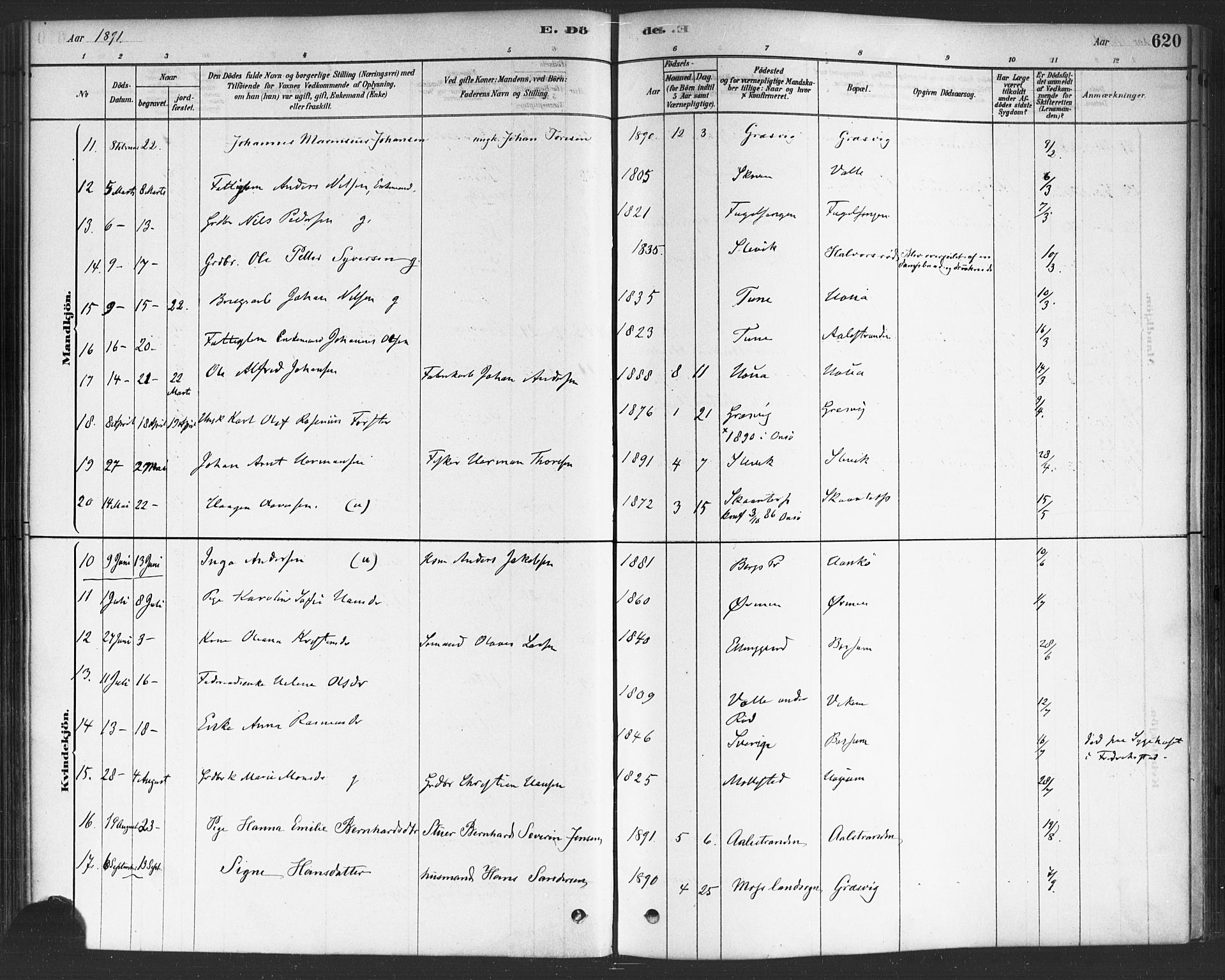 Onsøy prestekontor Kirkebøker, SAO/A-10914/F/Fa/L0006: Parish register (official) no. I 6, 1878-1898, p. 620