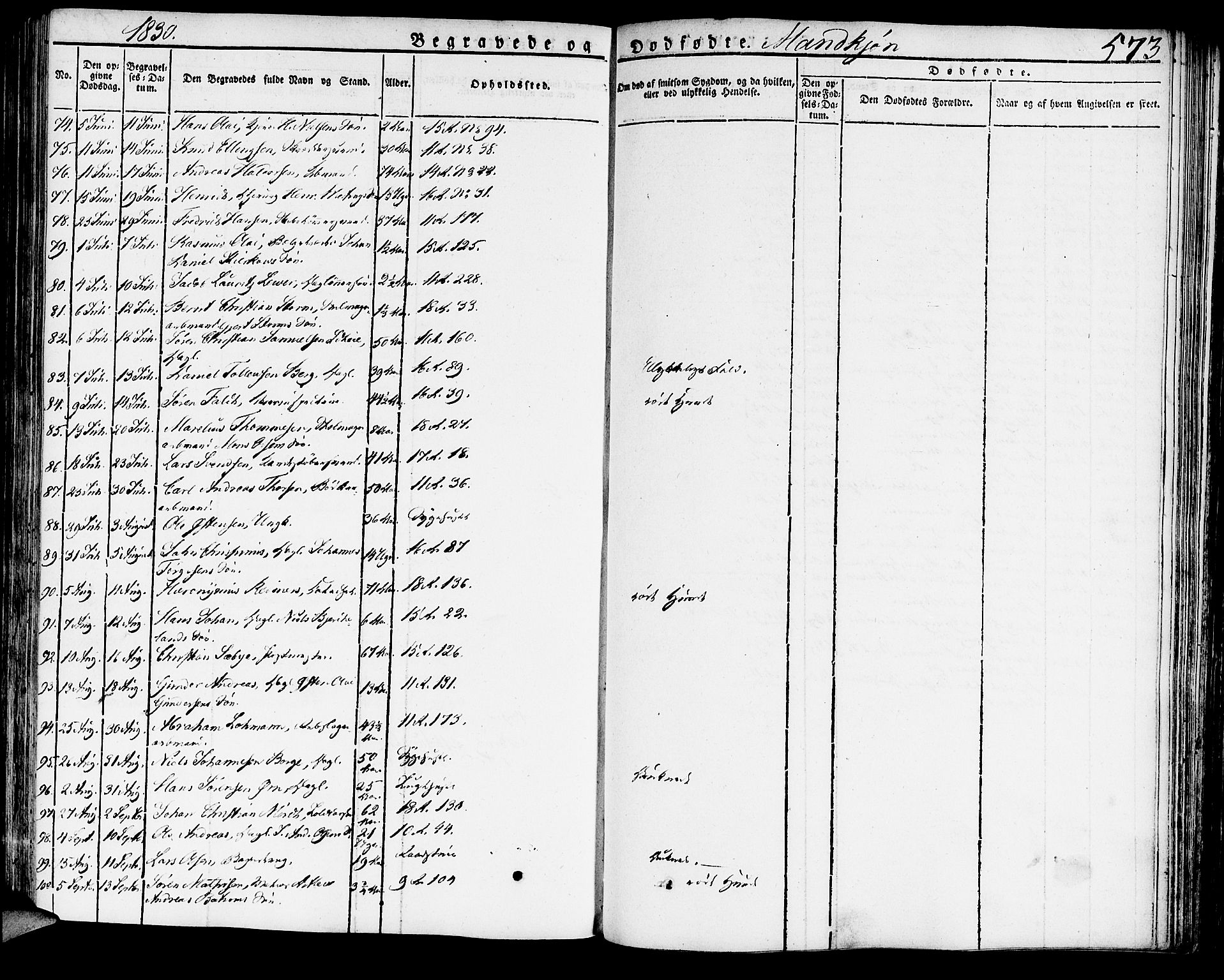 Domkirken sokneprestembete, SAB/A-74801/H/Haa/L0012: Parish register (official) no. A 12, 1821-1840, p. 573