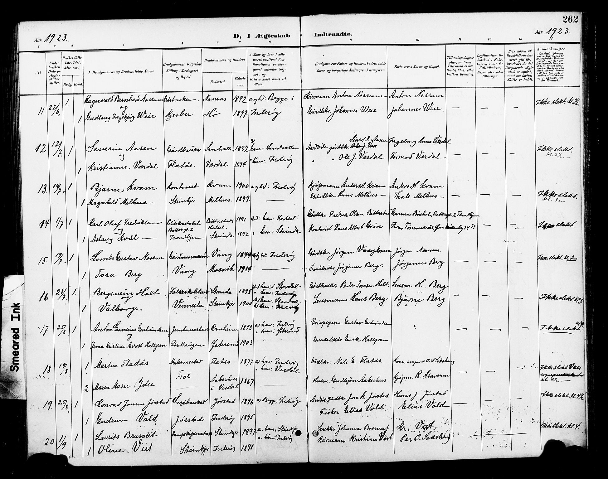 Ministerialprotokoller, klokkerbøker og fødselsregistre - Nord-Trøndelag, SAT/A-1458/730/L0302: Parish register (copy) no. 730C05, 1898-1924, p. 262