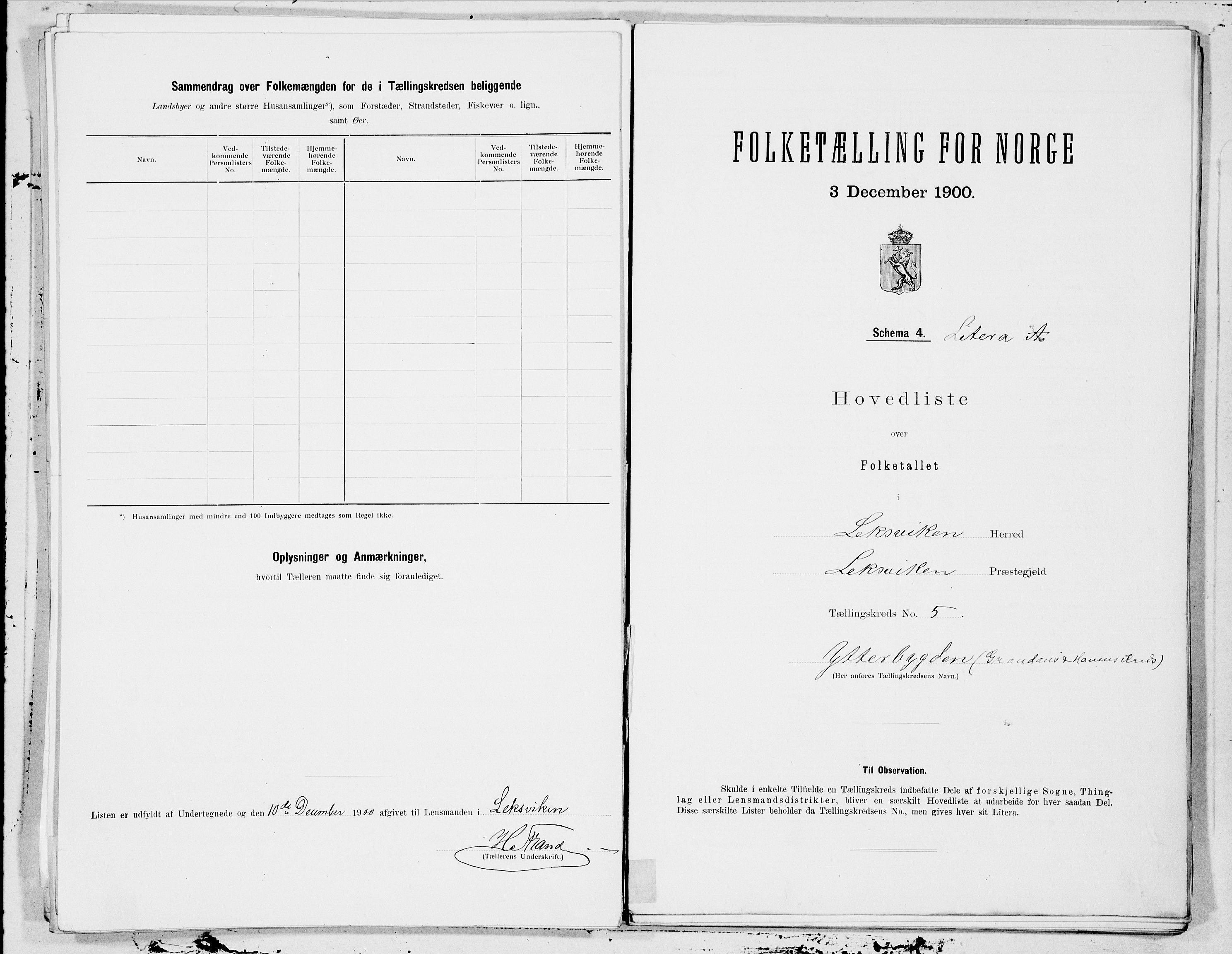SAT, 1900 census for Leksvik, 1900, p. 10