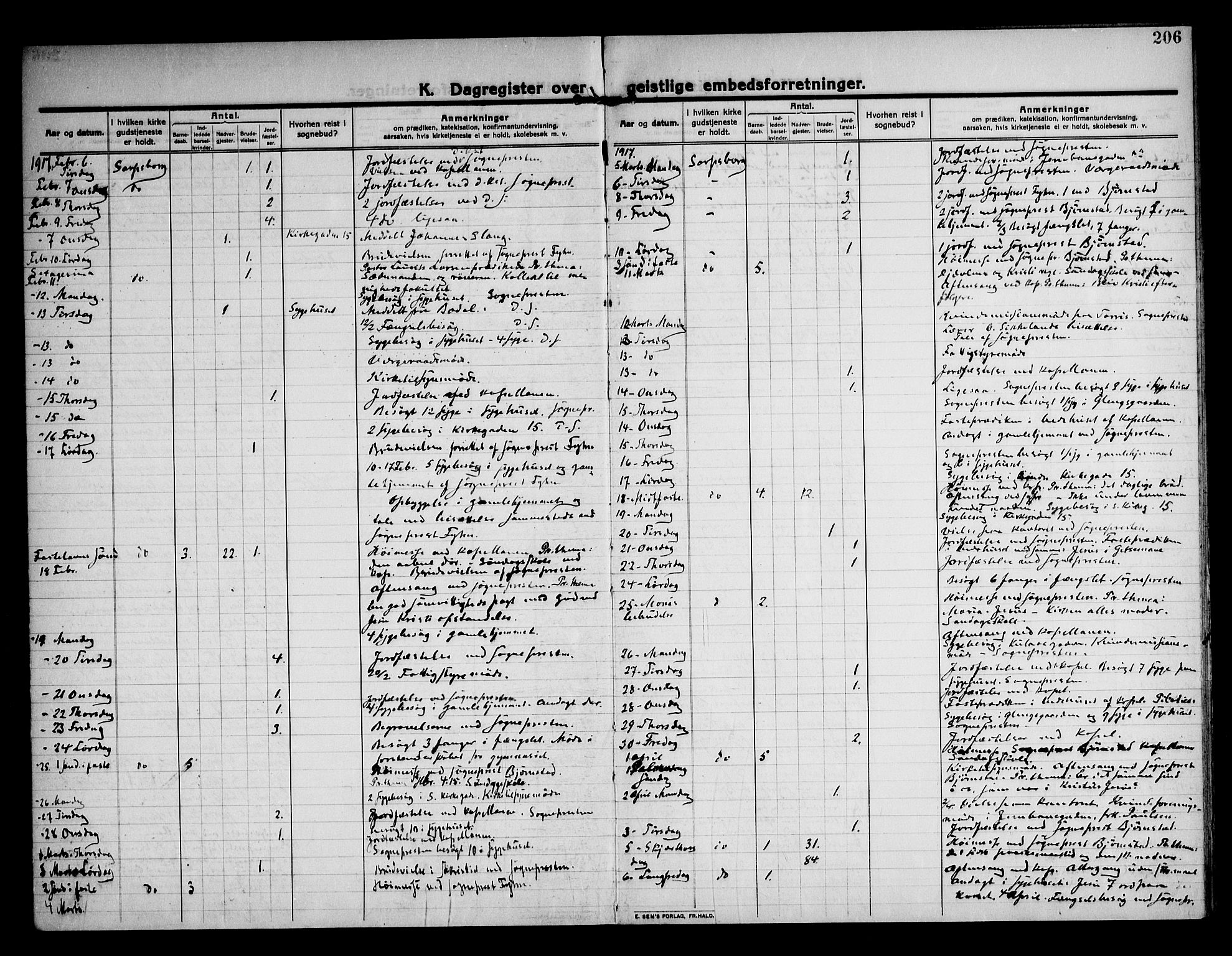 Sarpsborg prestekontor Kirkebøker, AV/SAO-A-2006/F/Fa/L0007: Parish register (official) no. 7, 1910-1918, p. 206