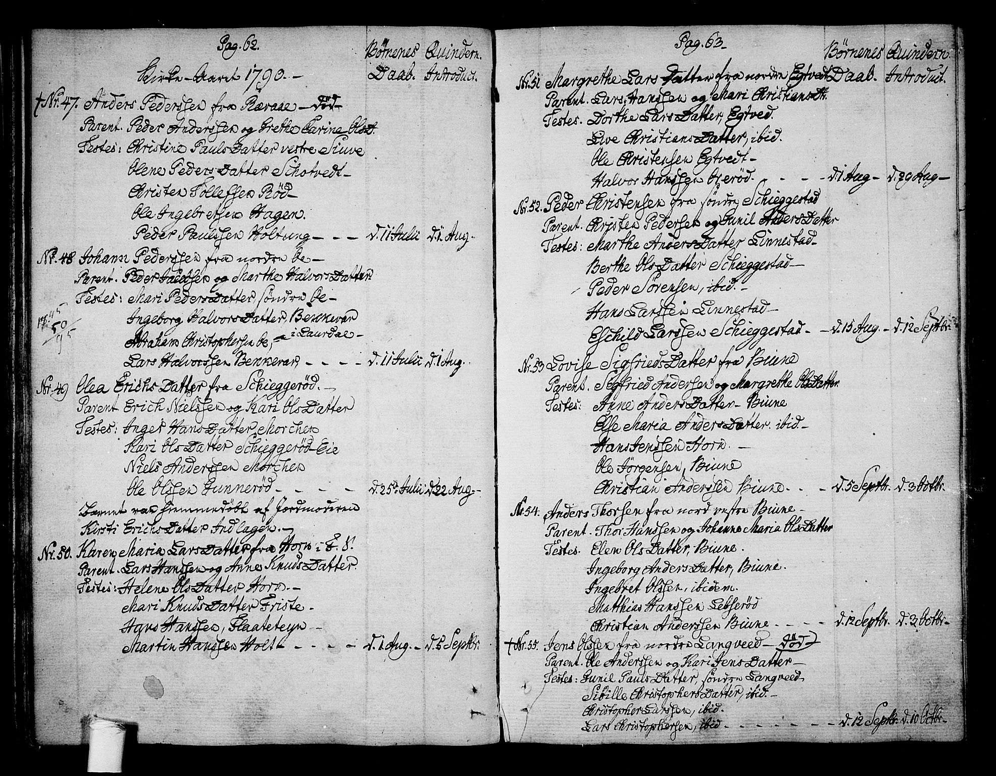 Ramnes kirkebøker, AV/SAKO-A-314/F/Fa/L0003: Parish register (official) no. I 3, 1790-1813, p. 62-63