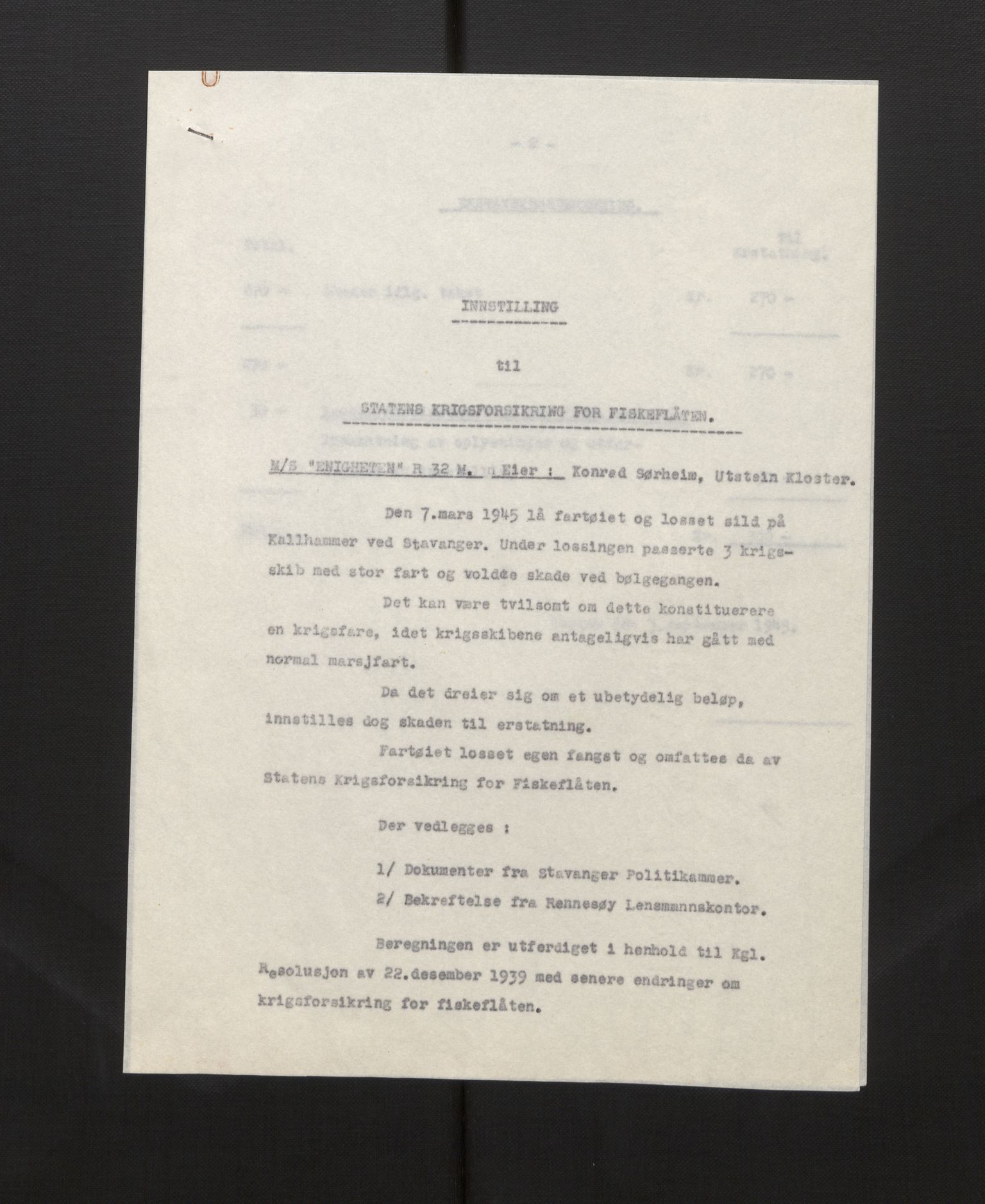 Fiskeridirektoratet - 1 Adm. ledelse - 13 Båtkontoret, AV/SAB-A-2003/La/L0058: Statens krigsforsikring for fiskeflåten, 1936-1971, p. 21