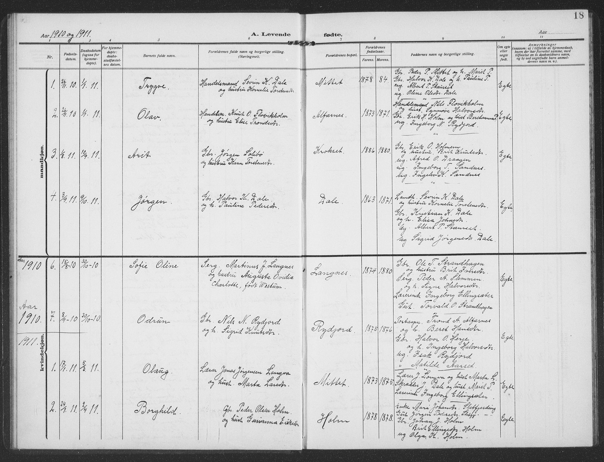 Ministerialprotokoller, klokkerbøker og fødselsregistre - Møre og Romsdal, SAT/A-1454/549/L0615: Parish register (copy) no. 549C01, 1905-1932, p. 18