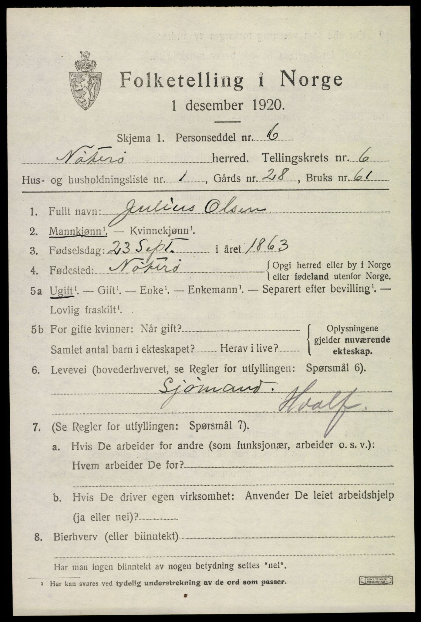 SAKO, 1920 census for Nøtterøy, 1920, p. 8443