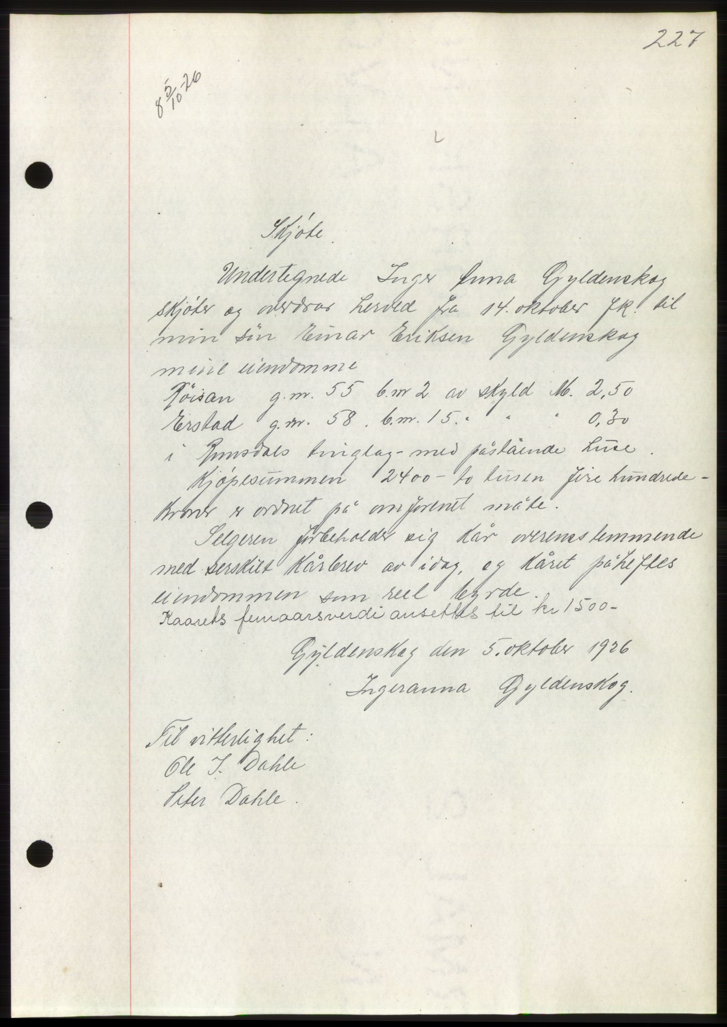 Romsdal sorenskriveri, AV/SAT-A-4149/1/2/2C/L0051: Mortgage book no. 45, 1926-1927, Deed date: 05.10.1926