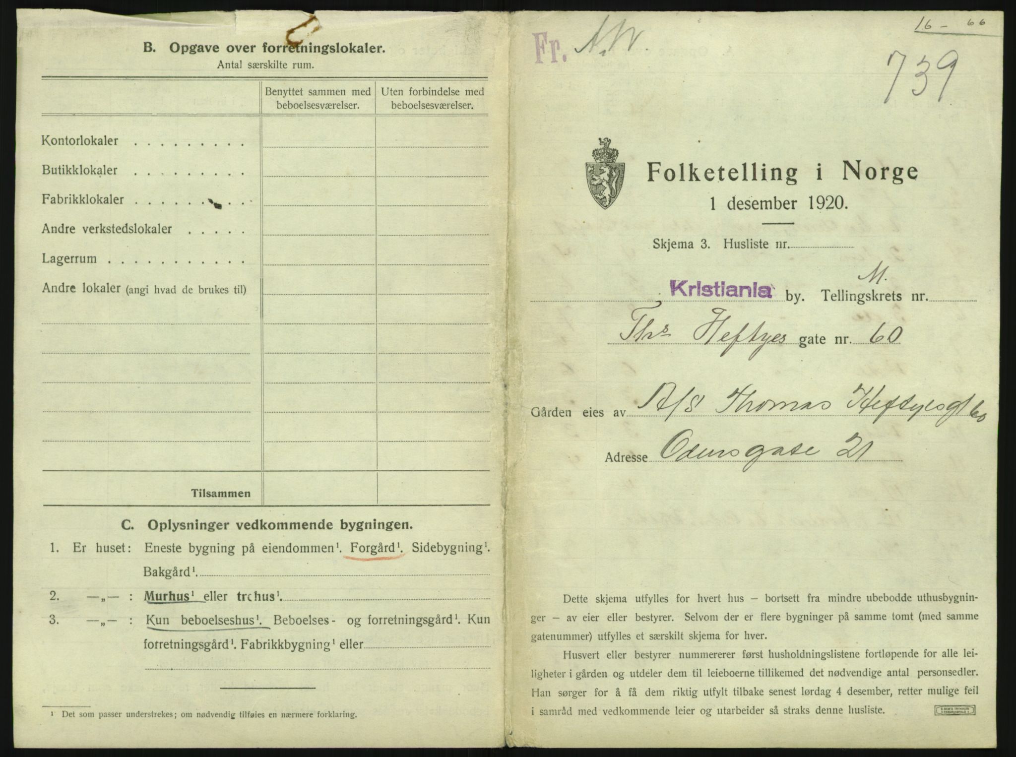 SAO, 1920 census for Kristiania, 1920, p. 111421