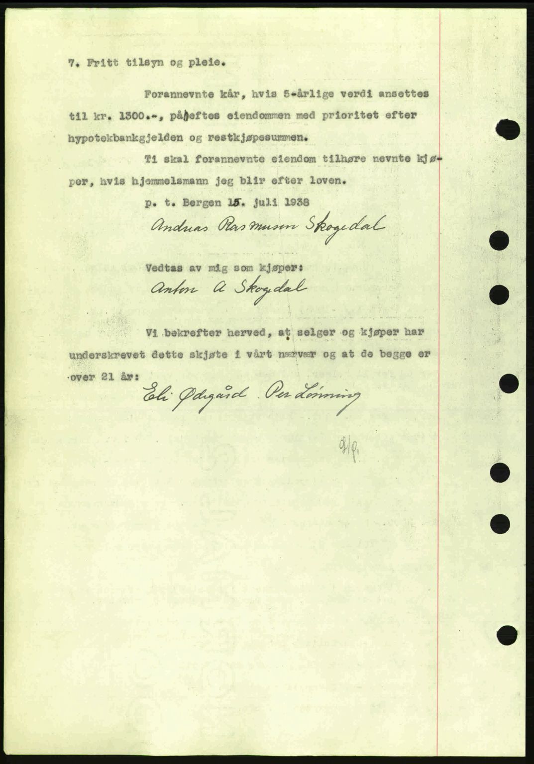 Midhordland sorenskriveri, AV/SAB-A-3001/1/G/Gb/Gbh/L0005: Mortgage book no. A9-10, 1938-1938, Diary no: : 3052/1938