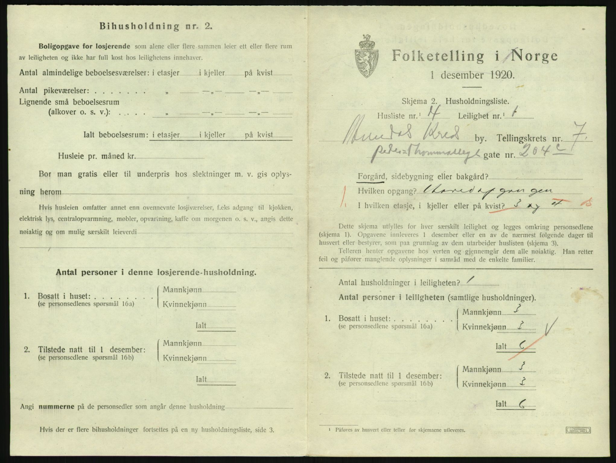 SAK, 1920 census for Arendal, 1920, p. 5402