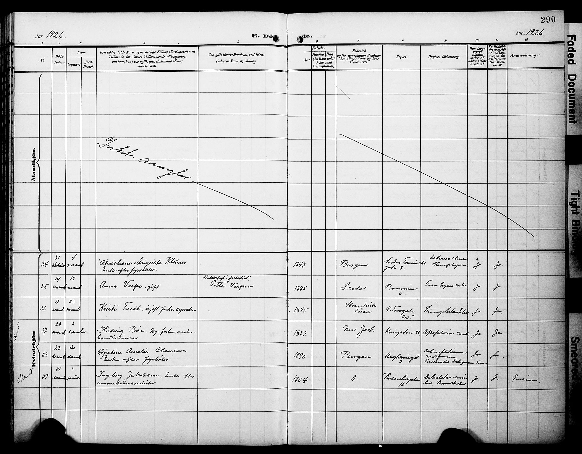 Domkirken sokneprestembete, AV/SAB-A-74801/H/Hab/L0042: Parish register (copy) no. E 6, 1900-1929, p. 290