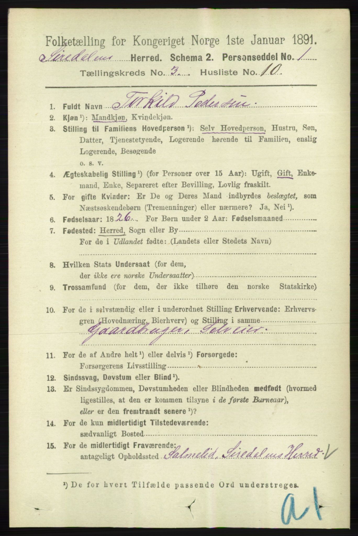 RA, 1891 census for 1046 Sirdal, 1891, p. 722