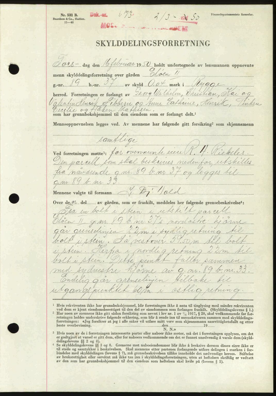 Moss sorenskriveri, SAO/A-10168: Mortgage book no. A25, 1950-1950, Diary no: : 673/1950
